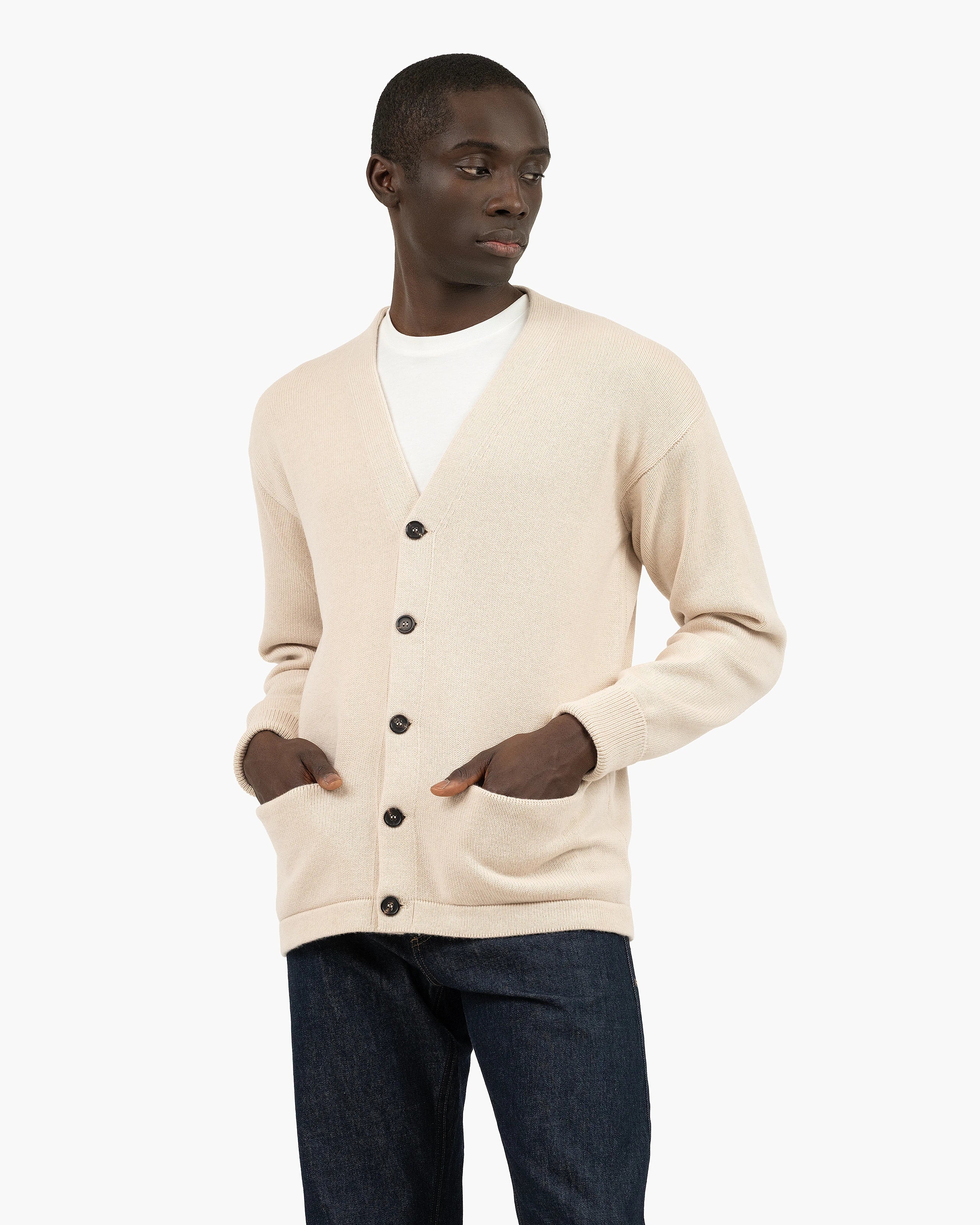 Men's Beacon Cardigan - Light Beige Cashmere