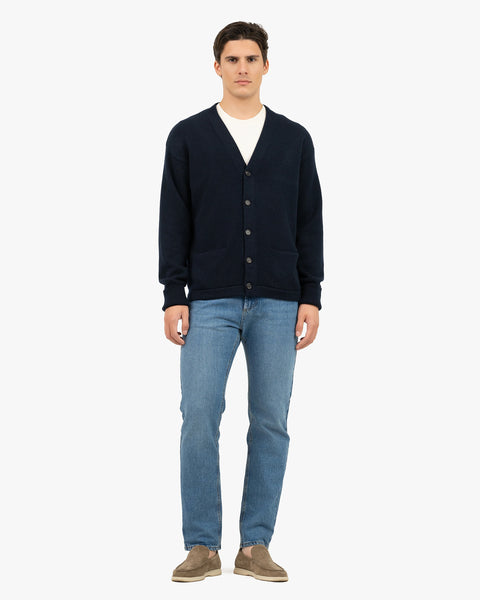 Men's Beacon Cardigan - Night Blue Cashmere