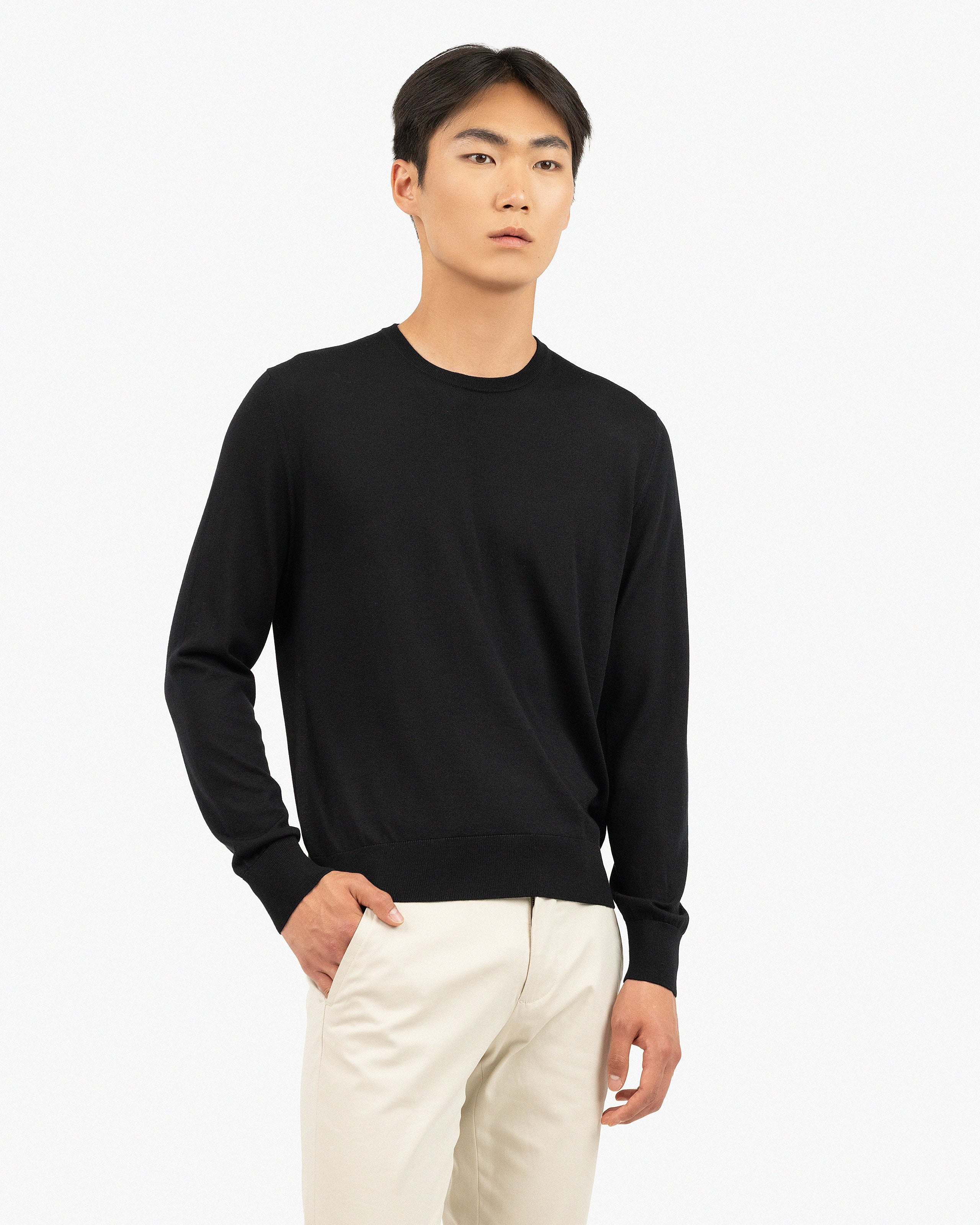 Men's Belmond Crew Neck Sweater - Black Merino Superfine