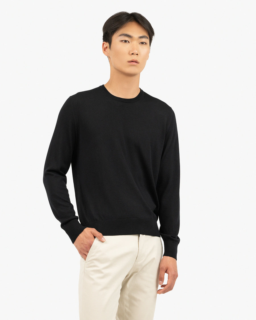 Men's Belmond Crew Neck Sweater - Black Merino Superfine