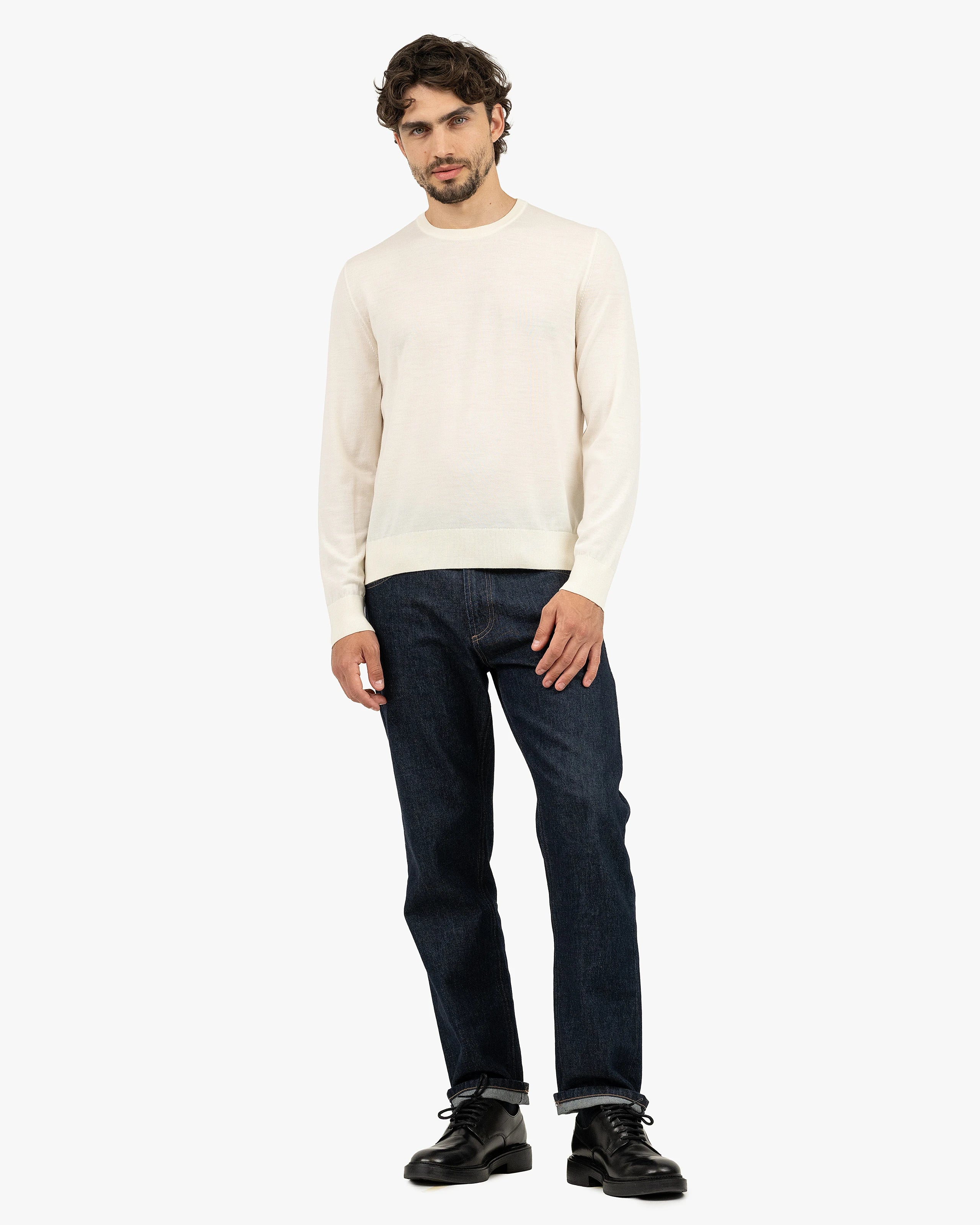 Men's Belmond Crew Neck Sweater - White Merino Superfine