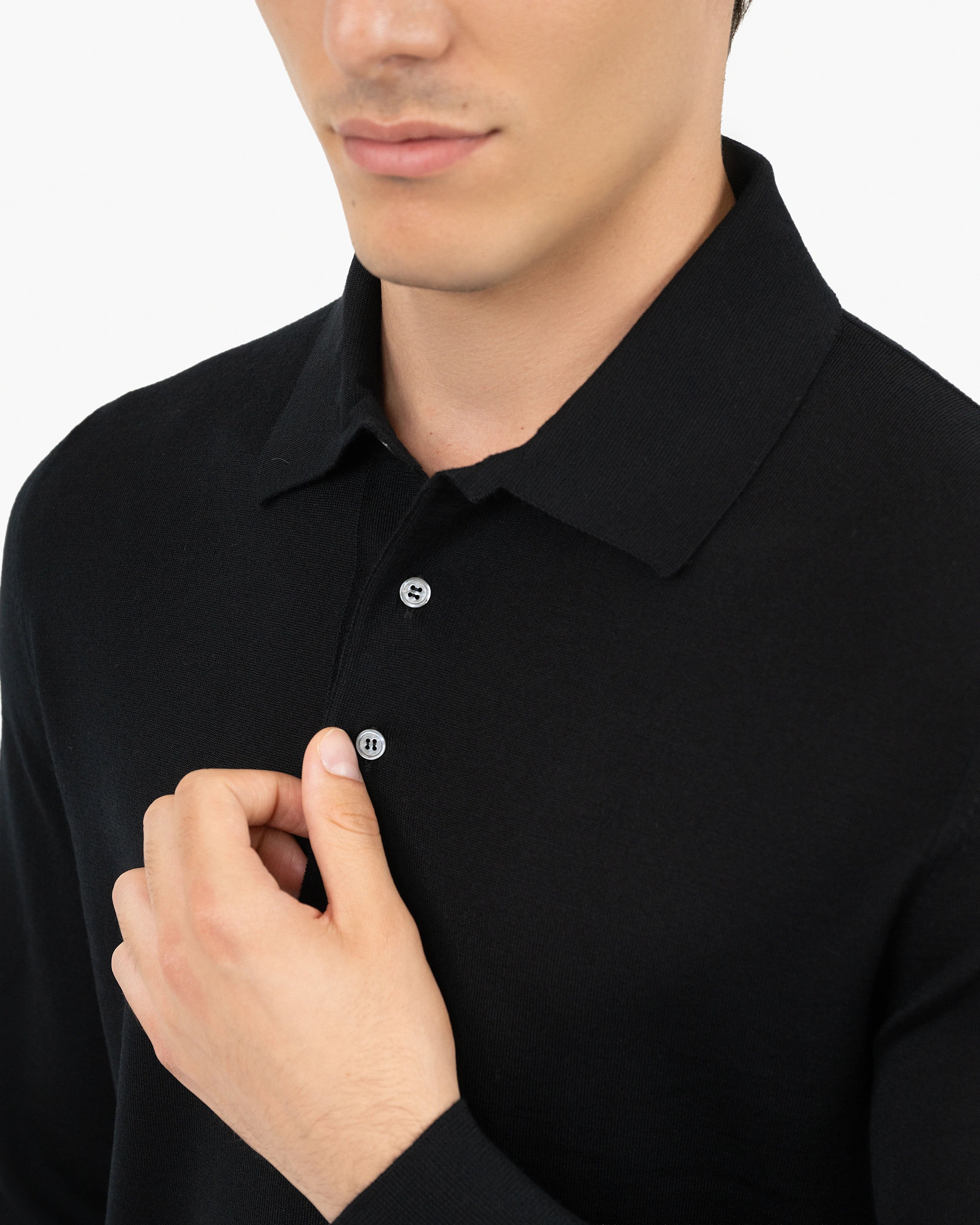 Men's Belmond Polo Sweater - Black Merino Superfine