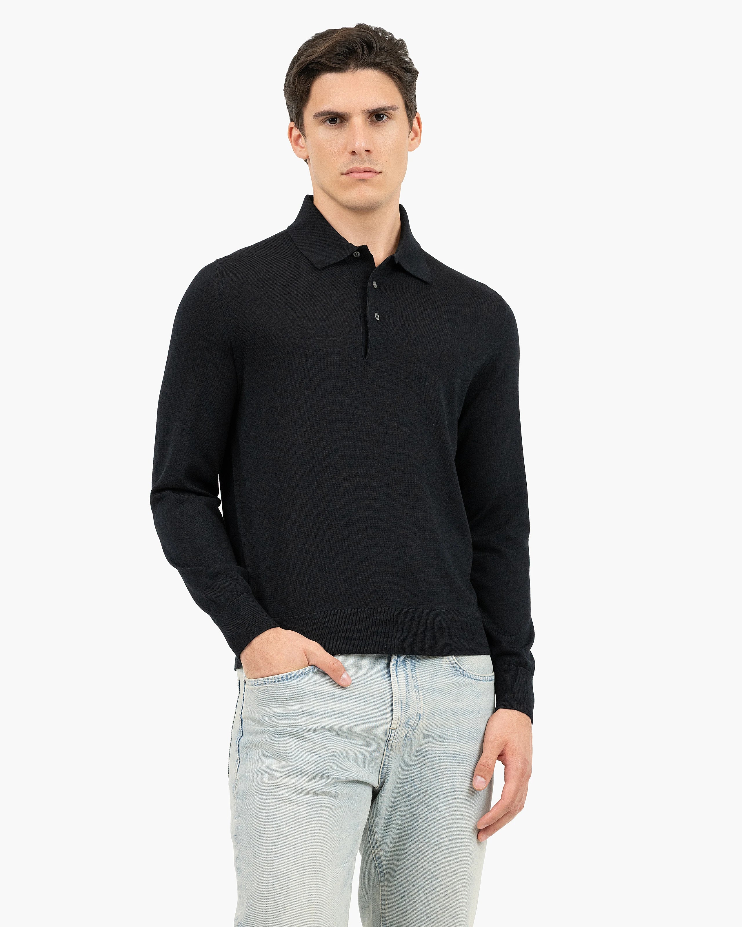 Men's Belmond Polo Sweater - Black Merino Superfine