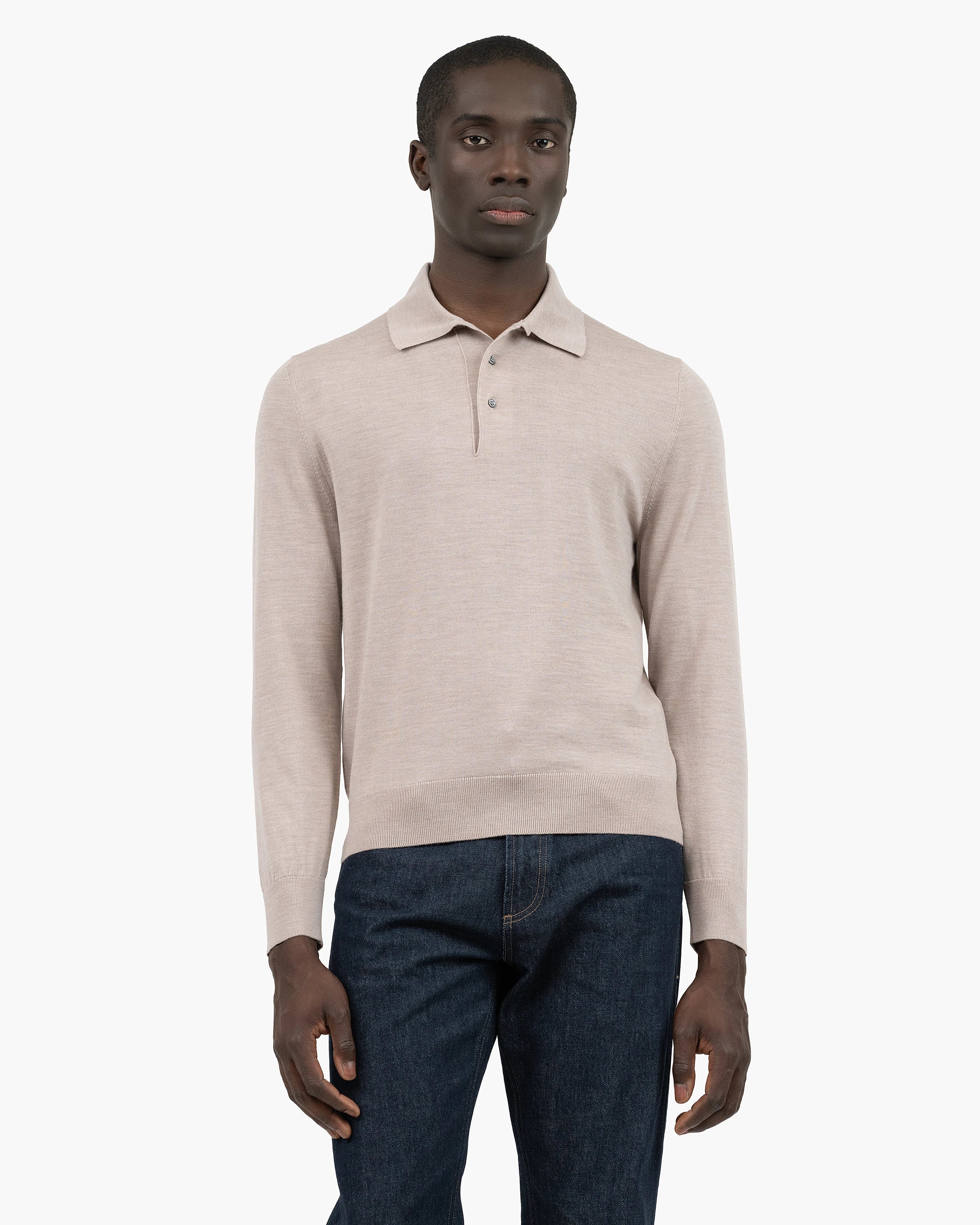 Men's Belmond Polo Sweater - Beige Merino Superfine