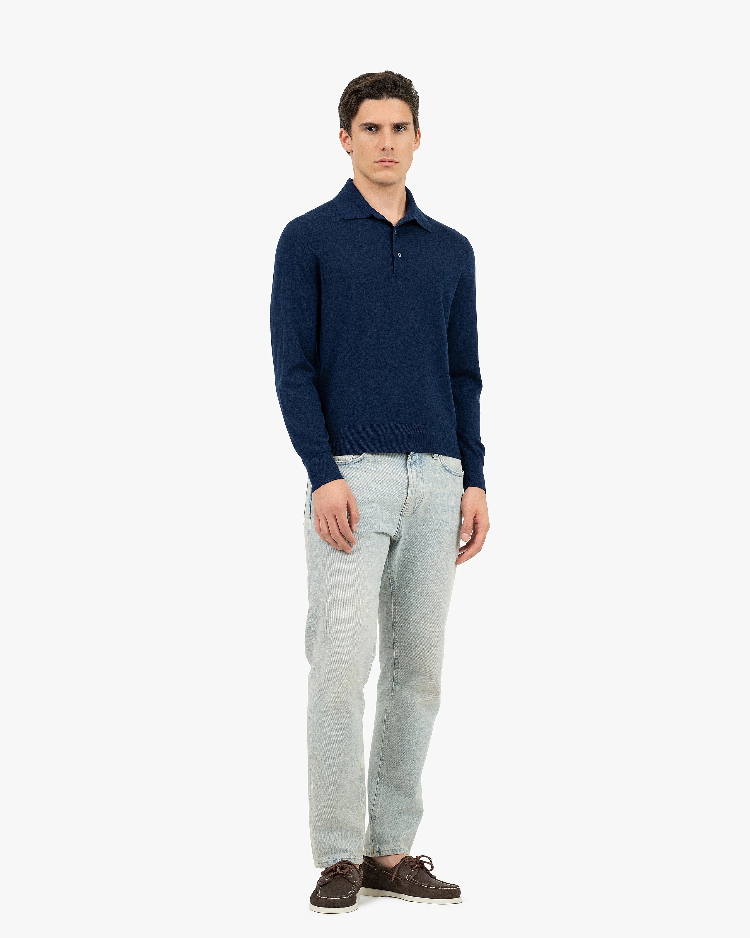 Men's Belmond Polo Sweater - Blue Merino Superfine