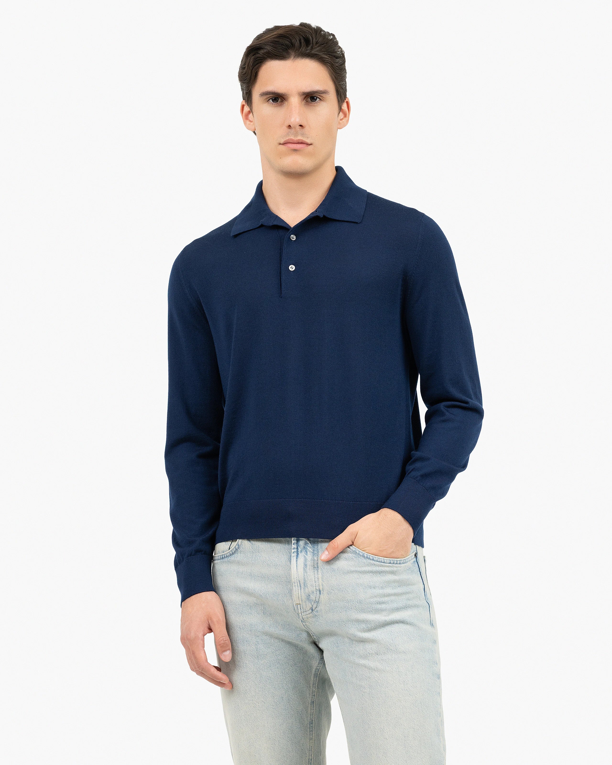 Men's Belmond Polo Sweater - Blue Merino Superfine