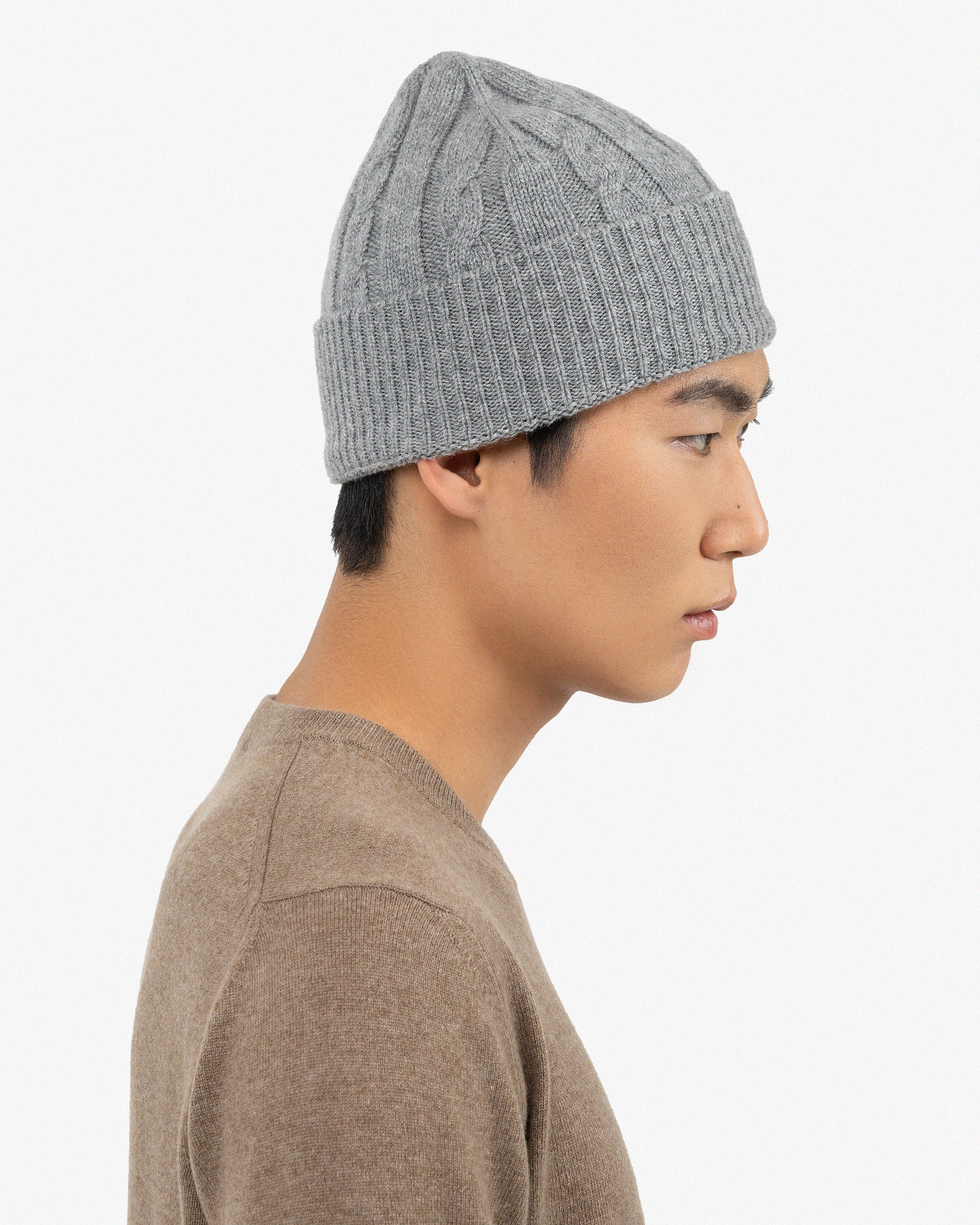 Men's Cable Knit Hat - Medium Grey Cashmere