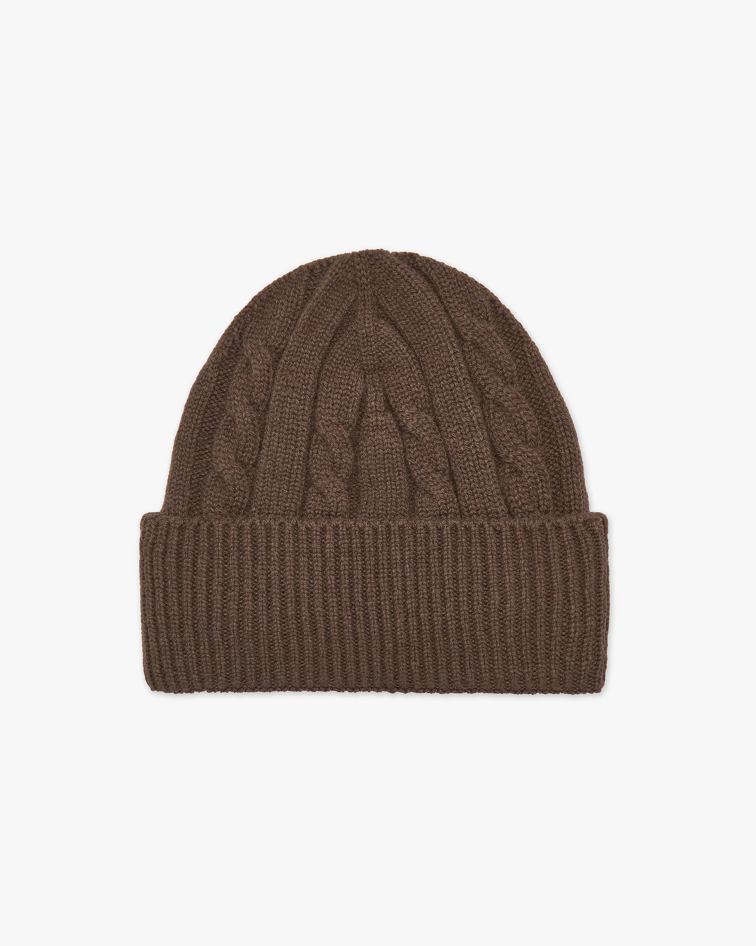 Men's Cable Knit Hat - Brown Cashmere