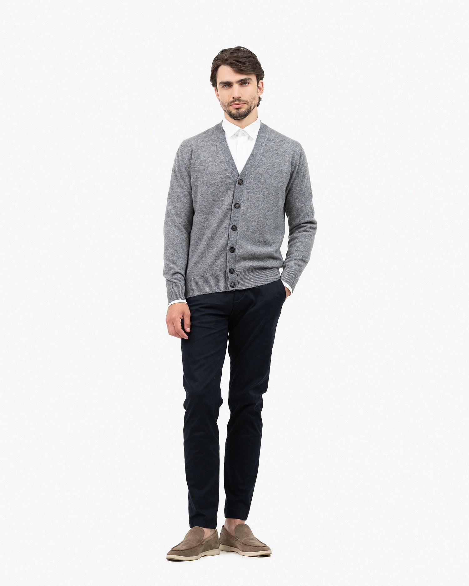 Cardigan Classic Cachemire Homme Gris Moyen MaisonCashmere
