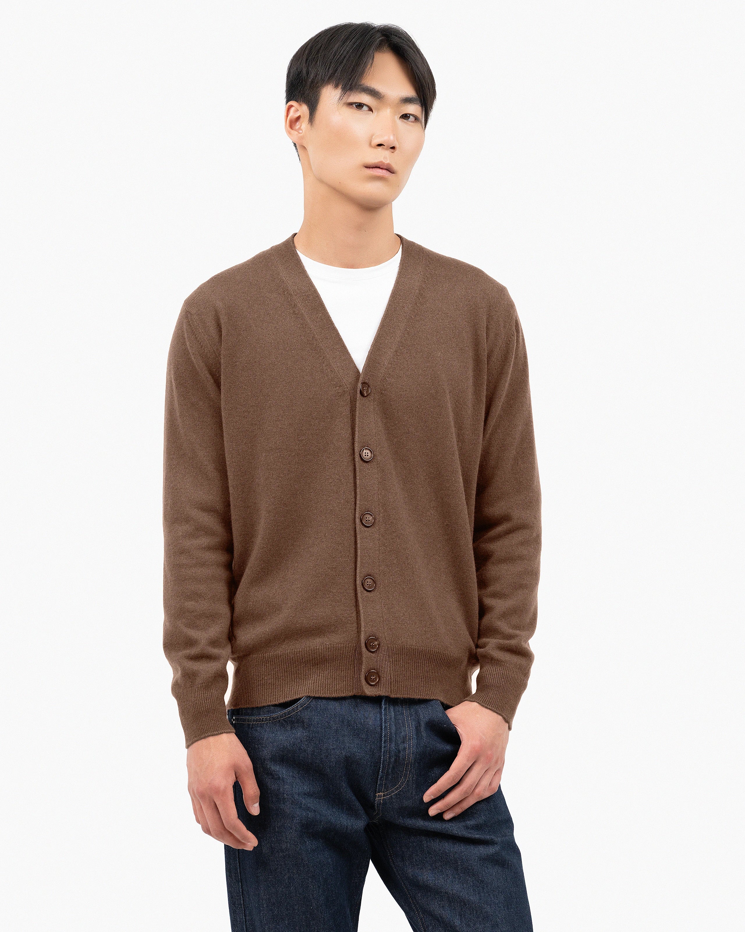 Men's Classic Cardigan - Brown Cashmere