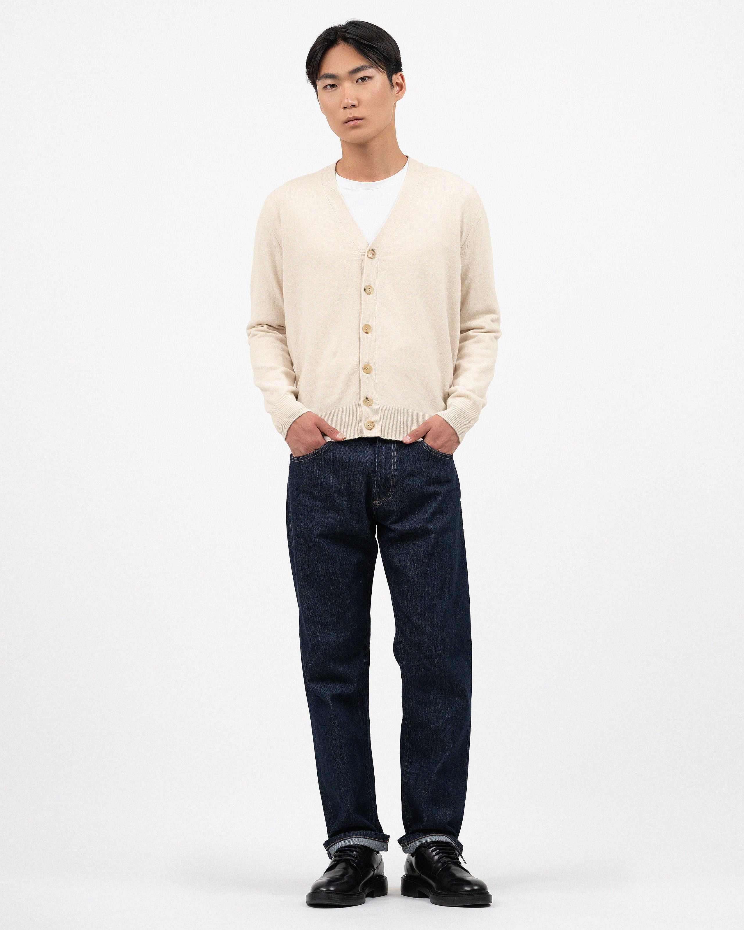 Men's Classic Cardigan - Light Beige Cashmere