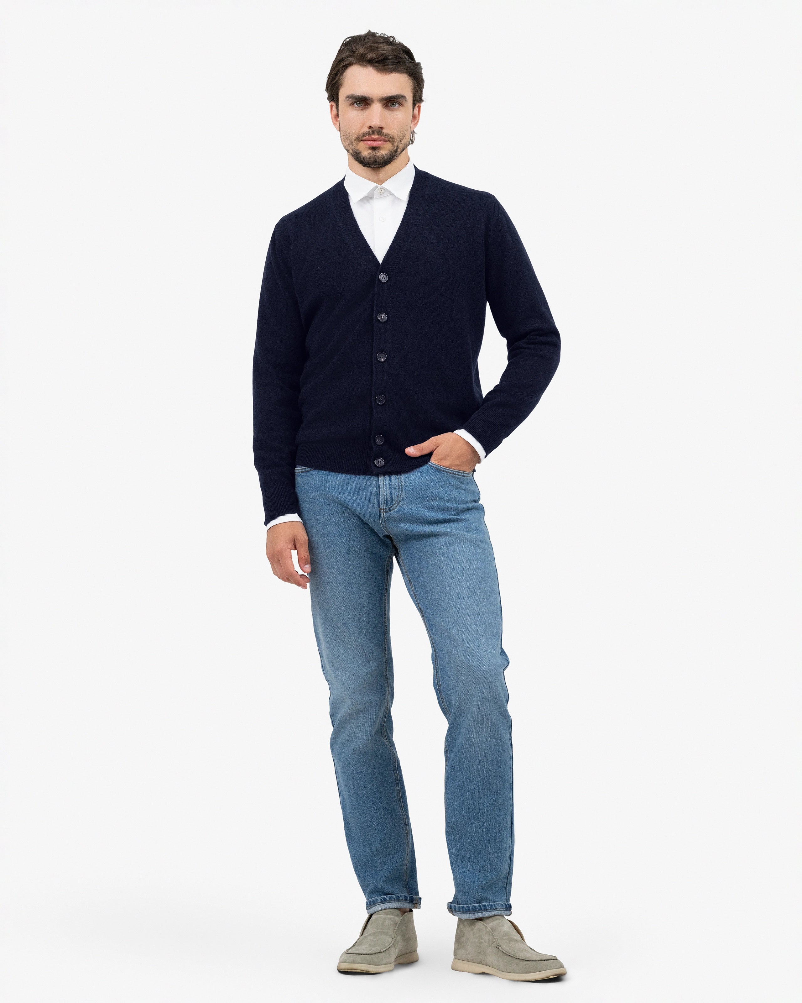 Men's Classic Cardigan - Night Blue Cashmere