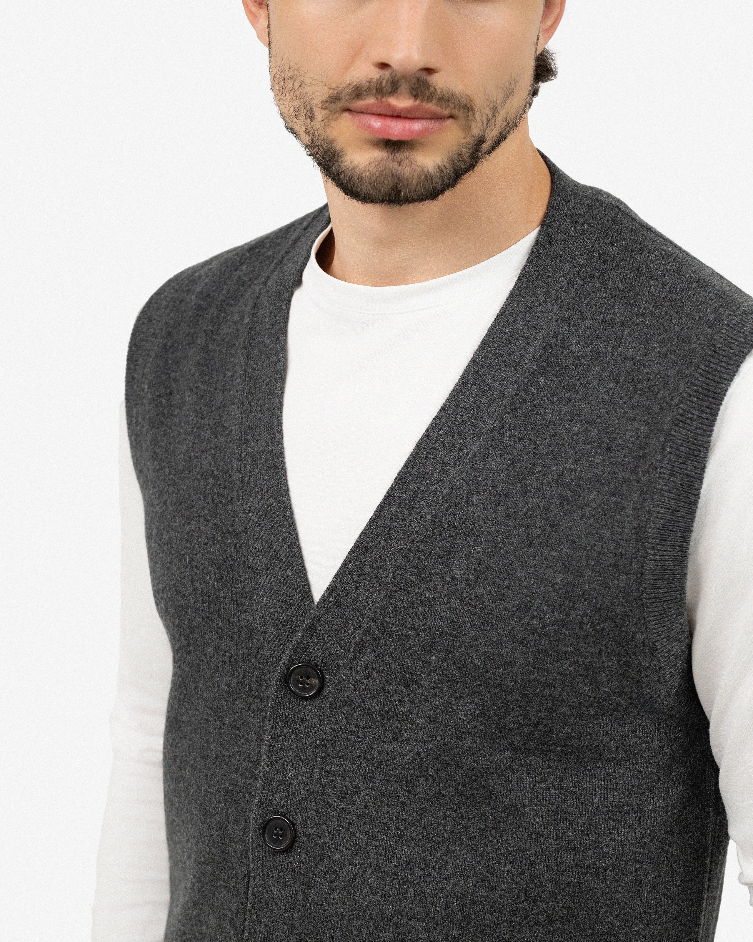 Men's Classic Cashmere Cardigan Vest - Charcoal | MaisonCashmere