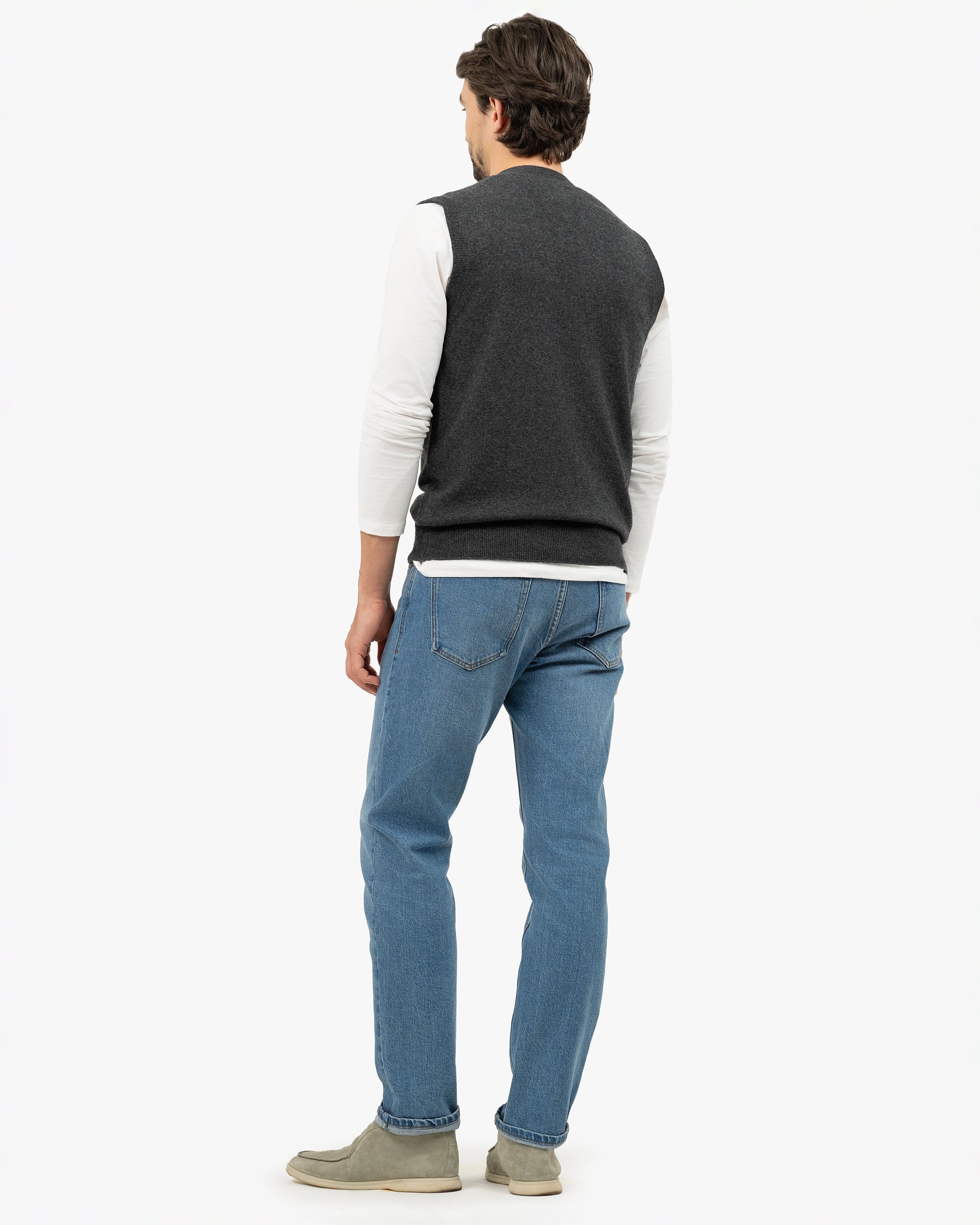 Men's Classic Cardigan Vest - Charcoal Cashmere