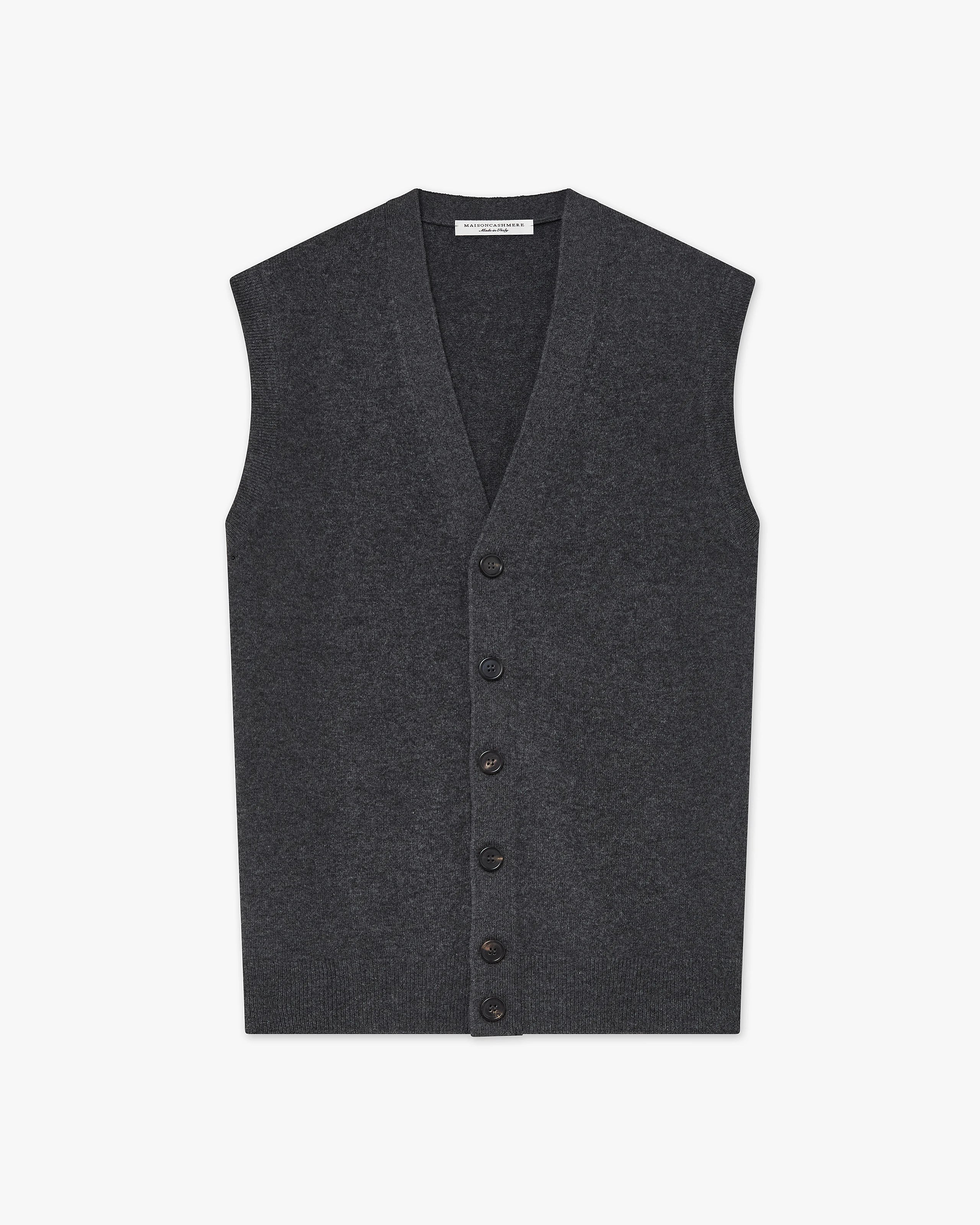 Men's Classic Cardigan Vest - Charcoal Cashmere