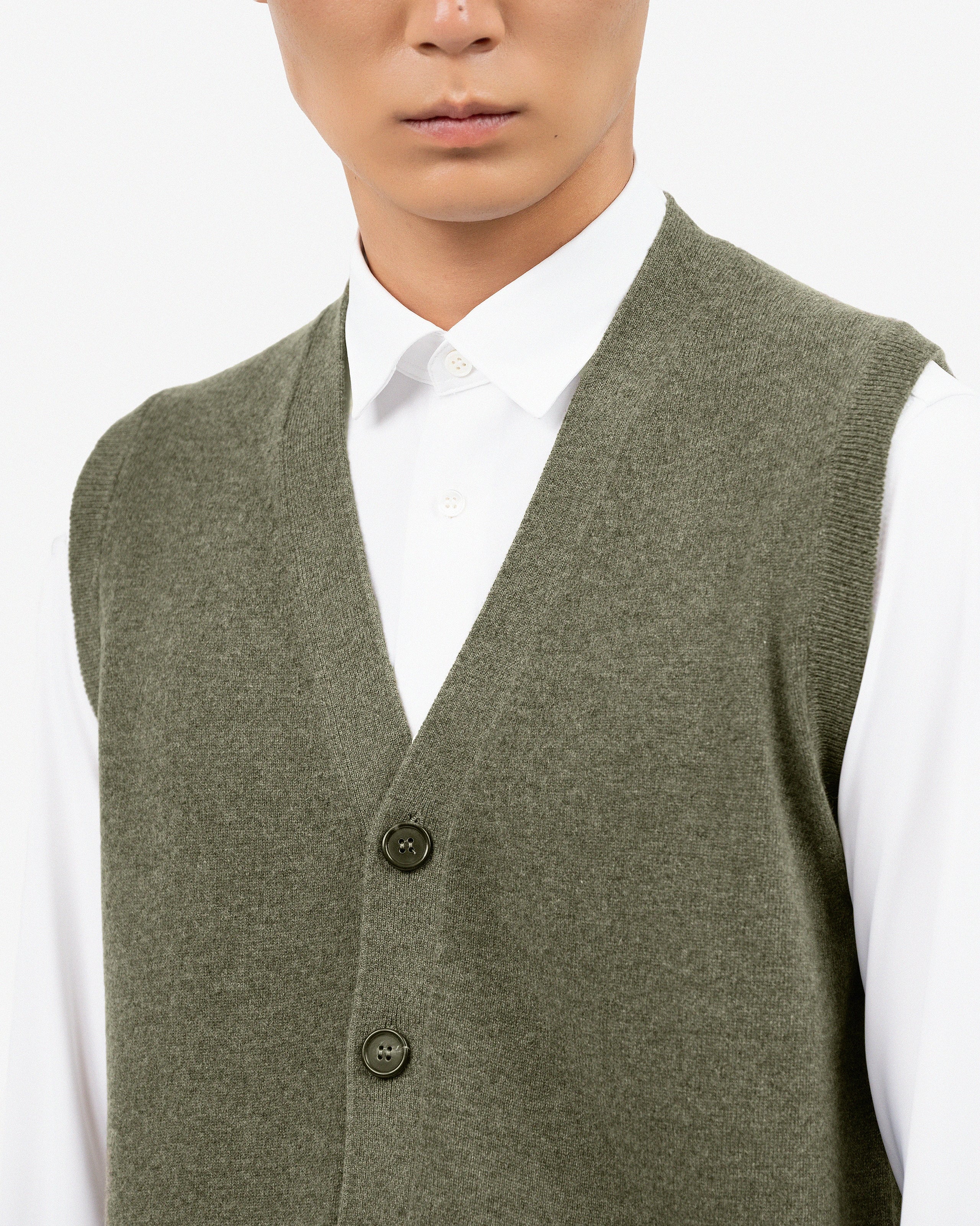 Men's Classic Cardigan Vest - Green Cashmere