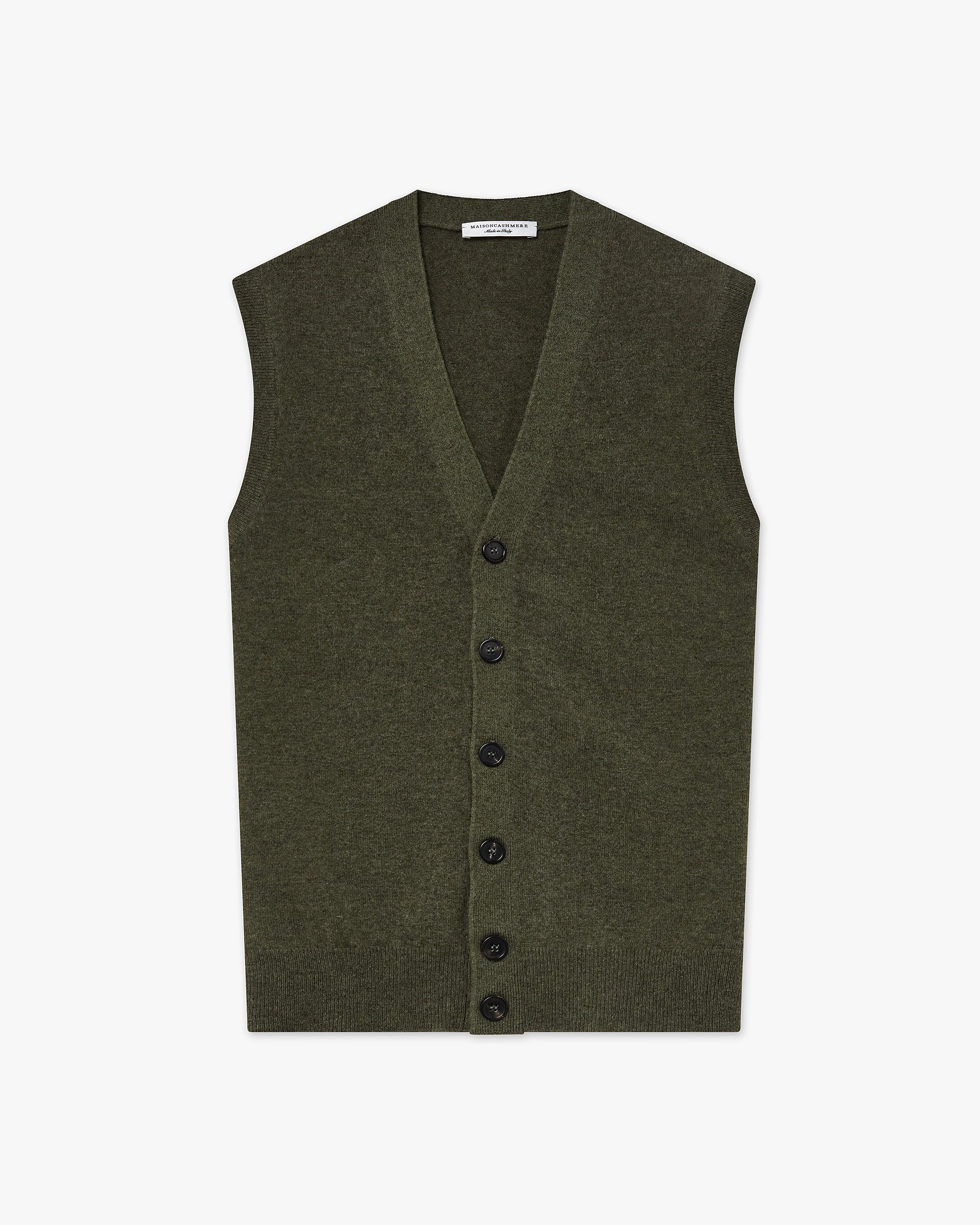 Men's Classic Cardigan Vest - Green Cashmere