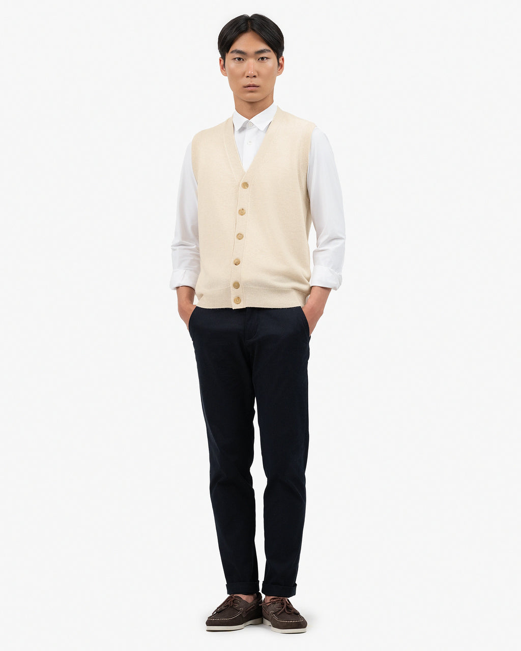 Men's Classic Cardigan Vest - Light Beige Cashmere
