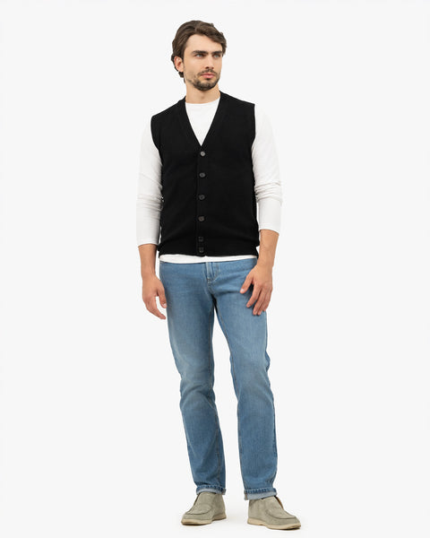 Men's Classic Cashmere Cardigan Vest - Black | MaisonCashmere