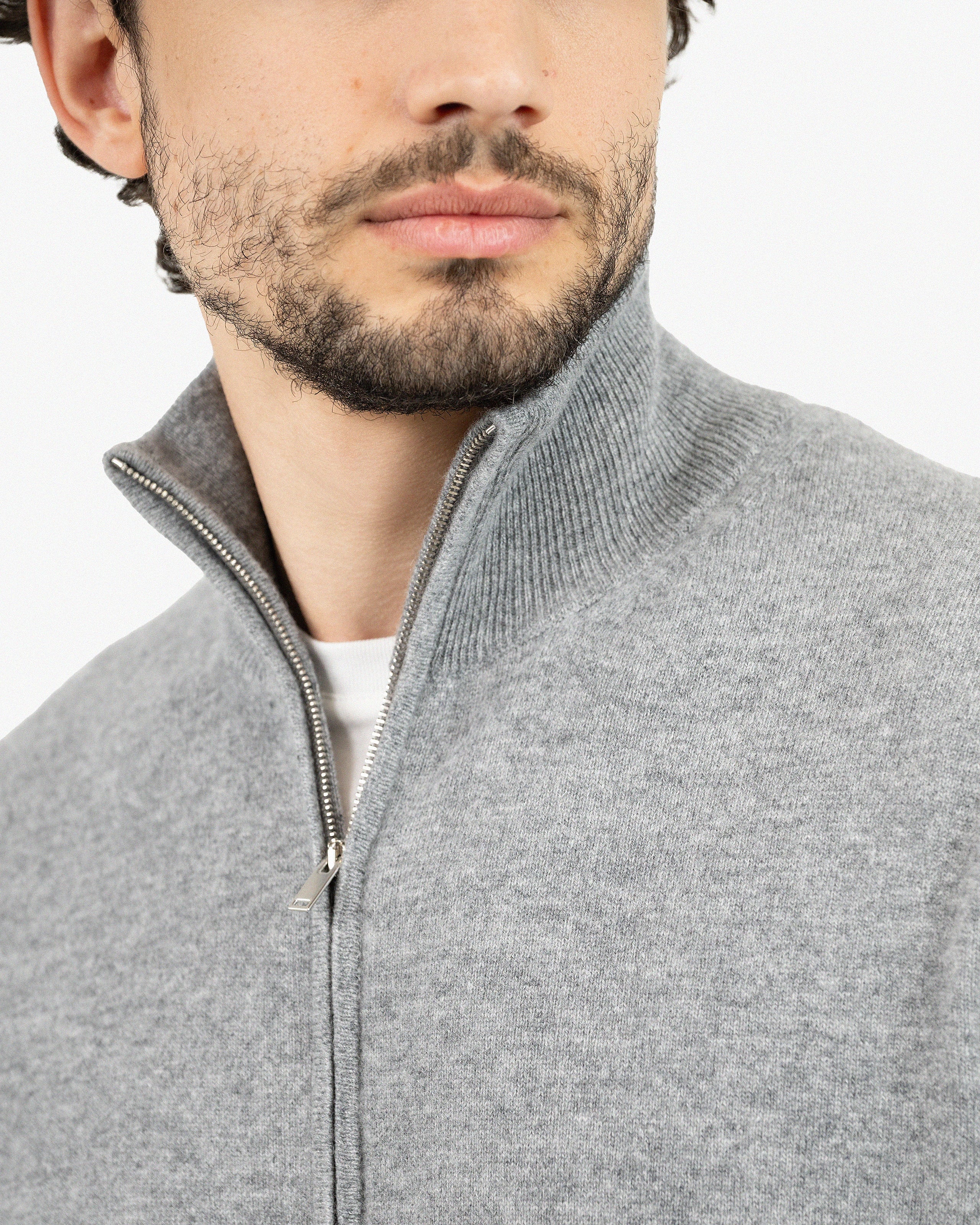Mens' Classic Zip Cardigan - Medium Grey Cashmere