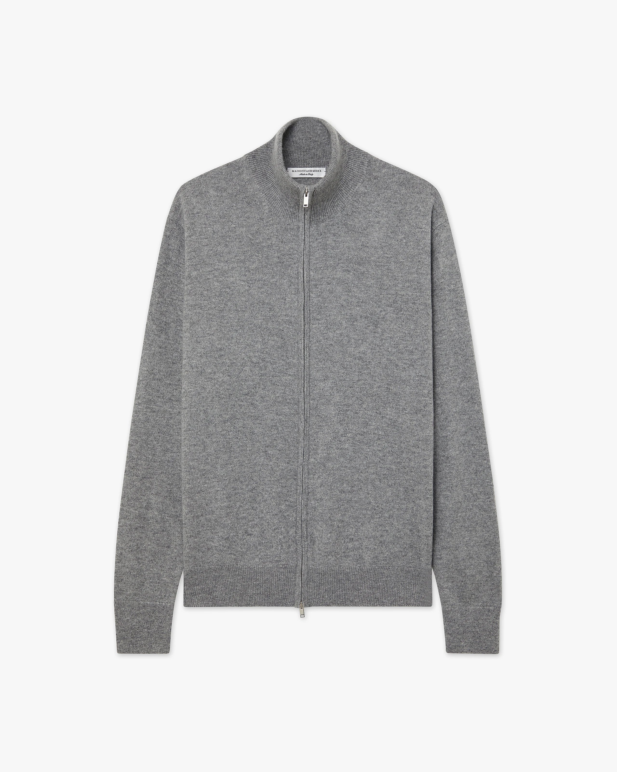 Mens' Classic Zip Cardigan - Medium Grey Cashmere
