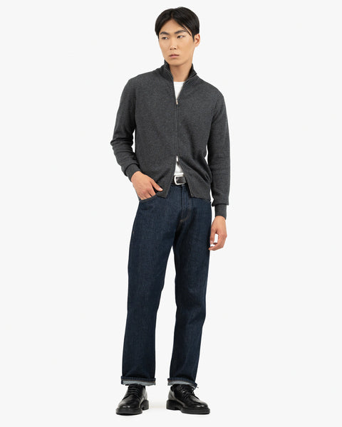 Men's Classic Zip Cashmere Cardigan - Charcoal | MaisonCashmere