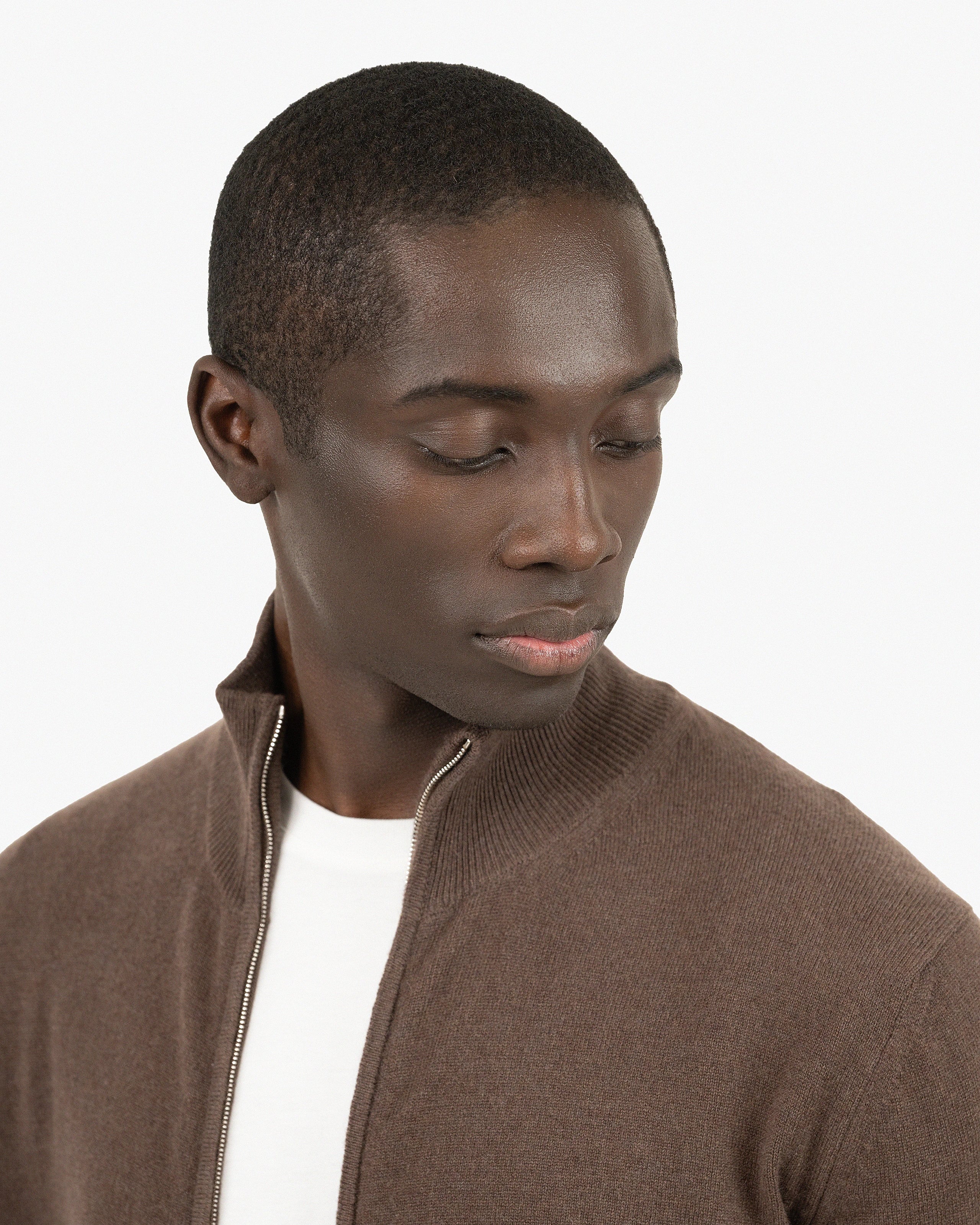 Mens' Classic Zip Cardigan - Brown Cashmere