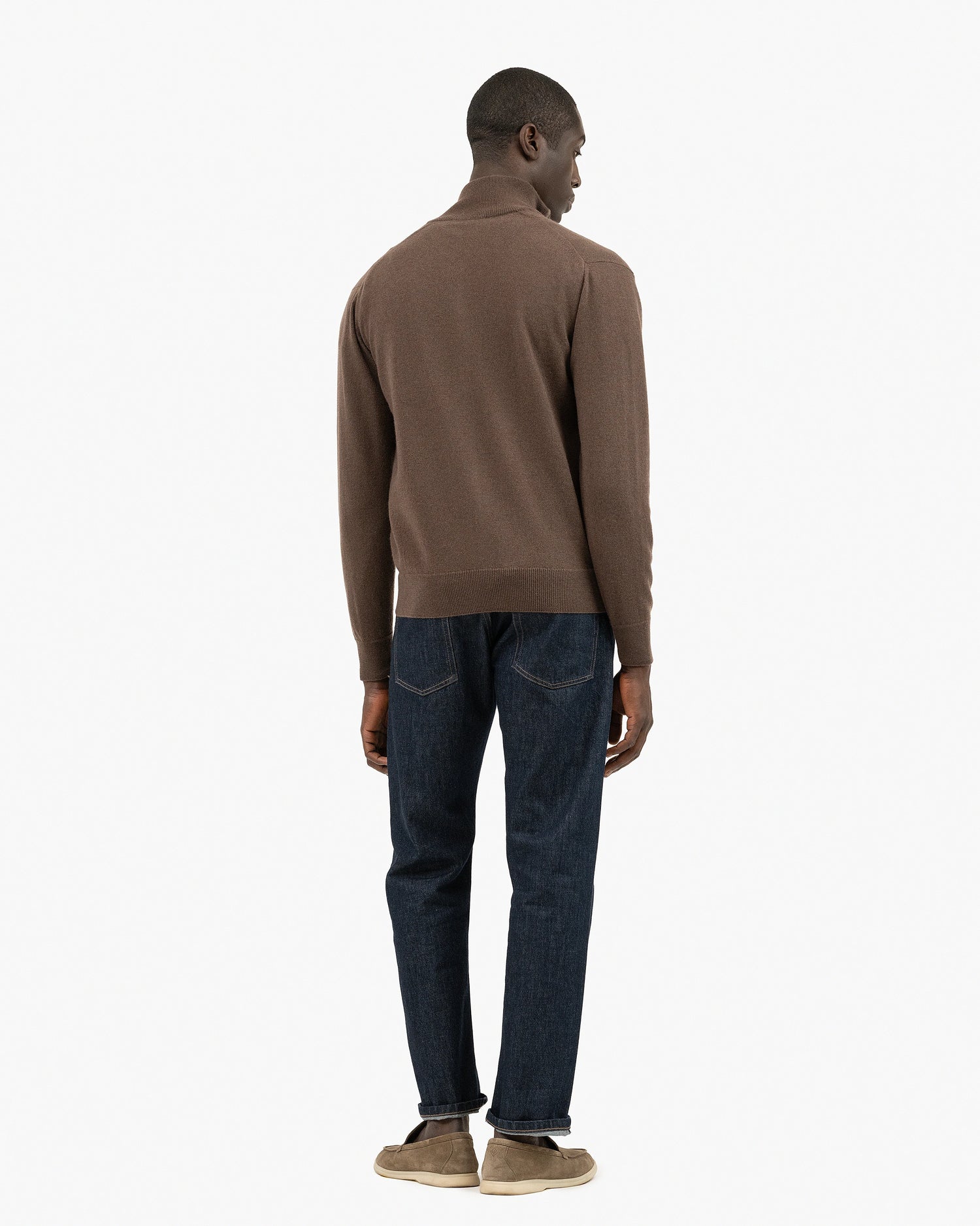 Mens' Classic Zip Cardigan - Brown Cashmere