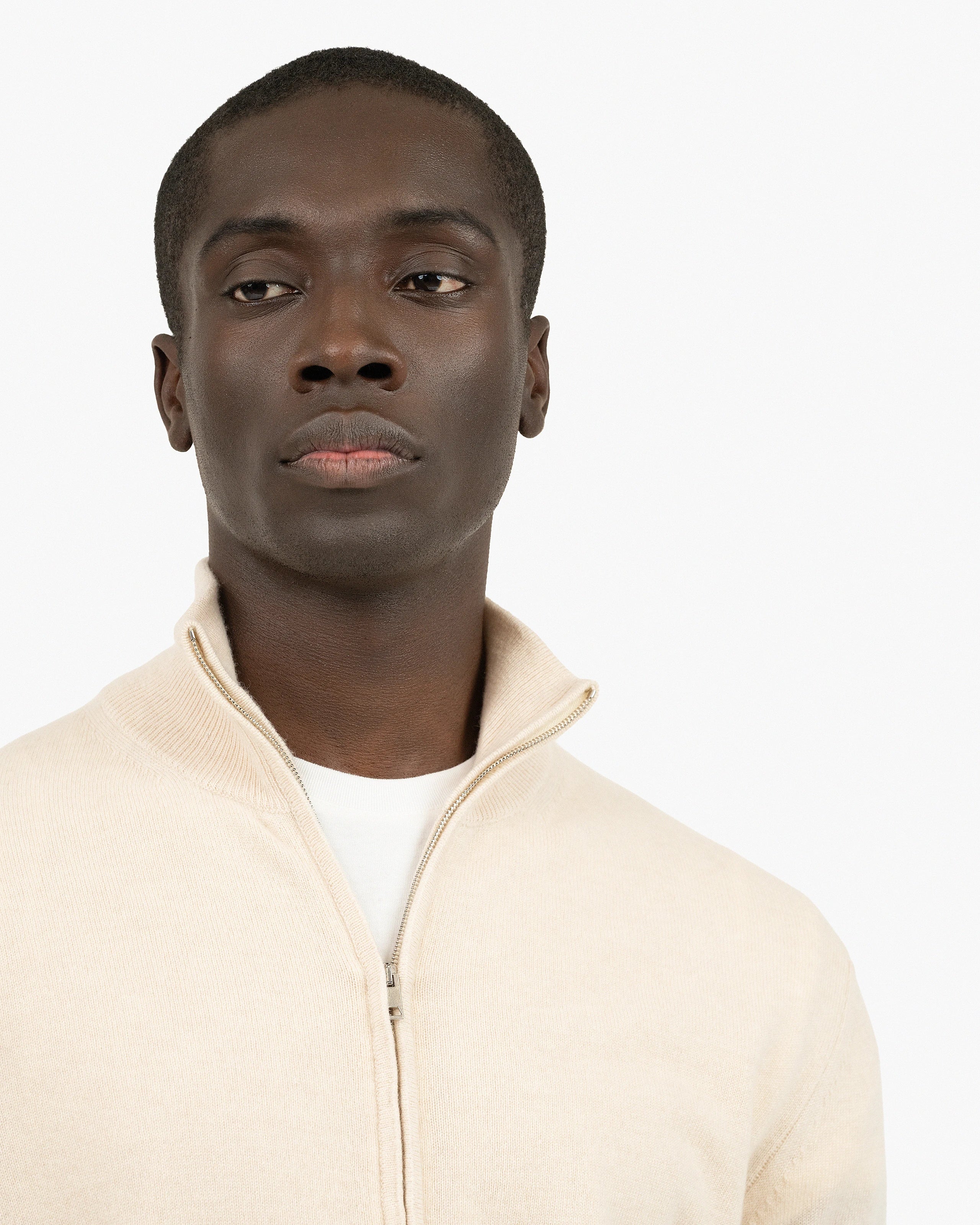 Mens' Classic Zip Cardigan - Light Beige Cashmere