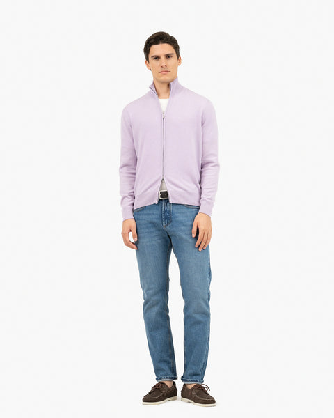Mens' Classic Zip Cardigan - Lilac Cashmere