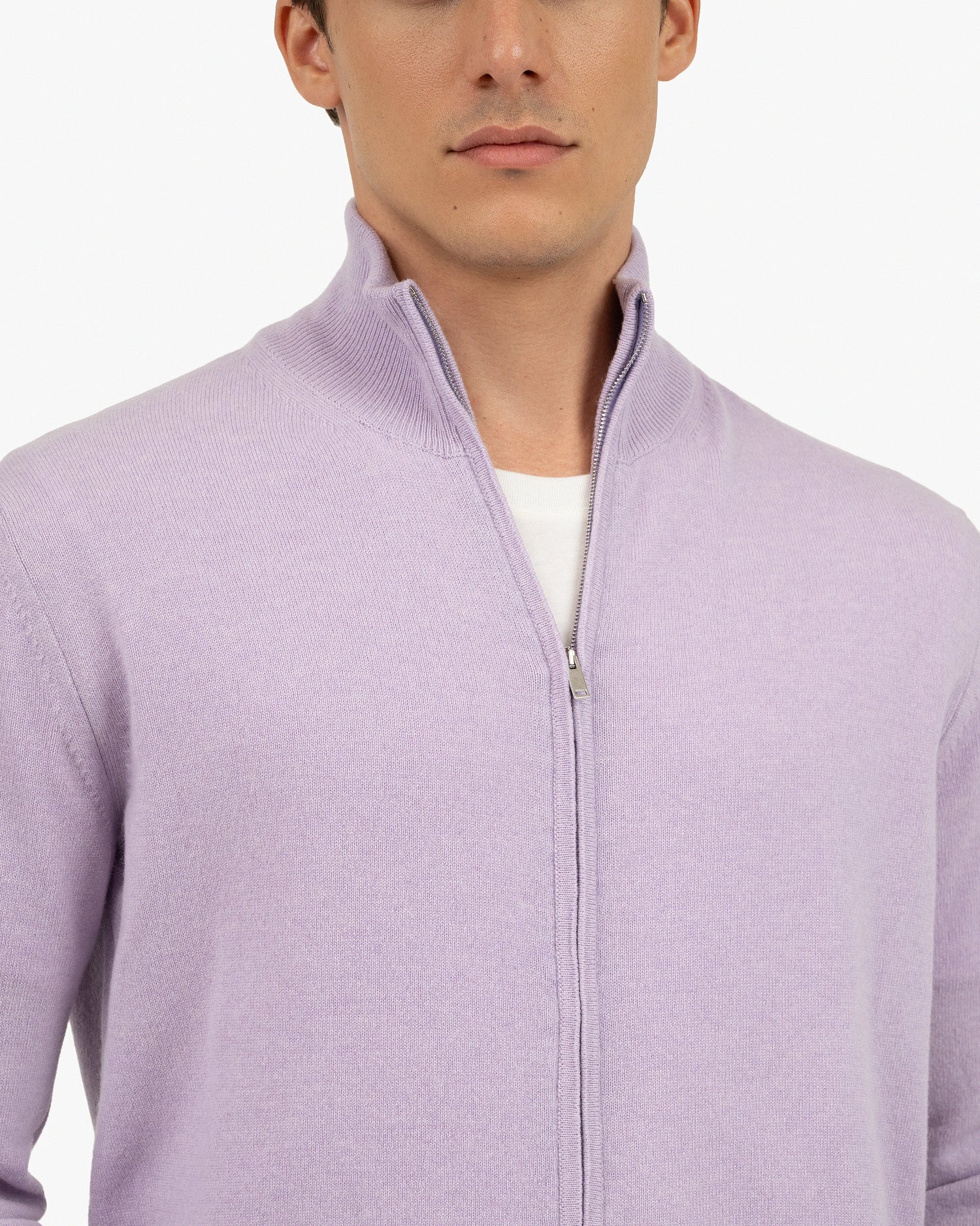 Cardigan Zippé Classic Cachemire Homme Lilas MaisonCashmere