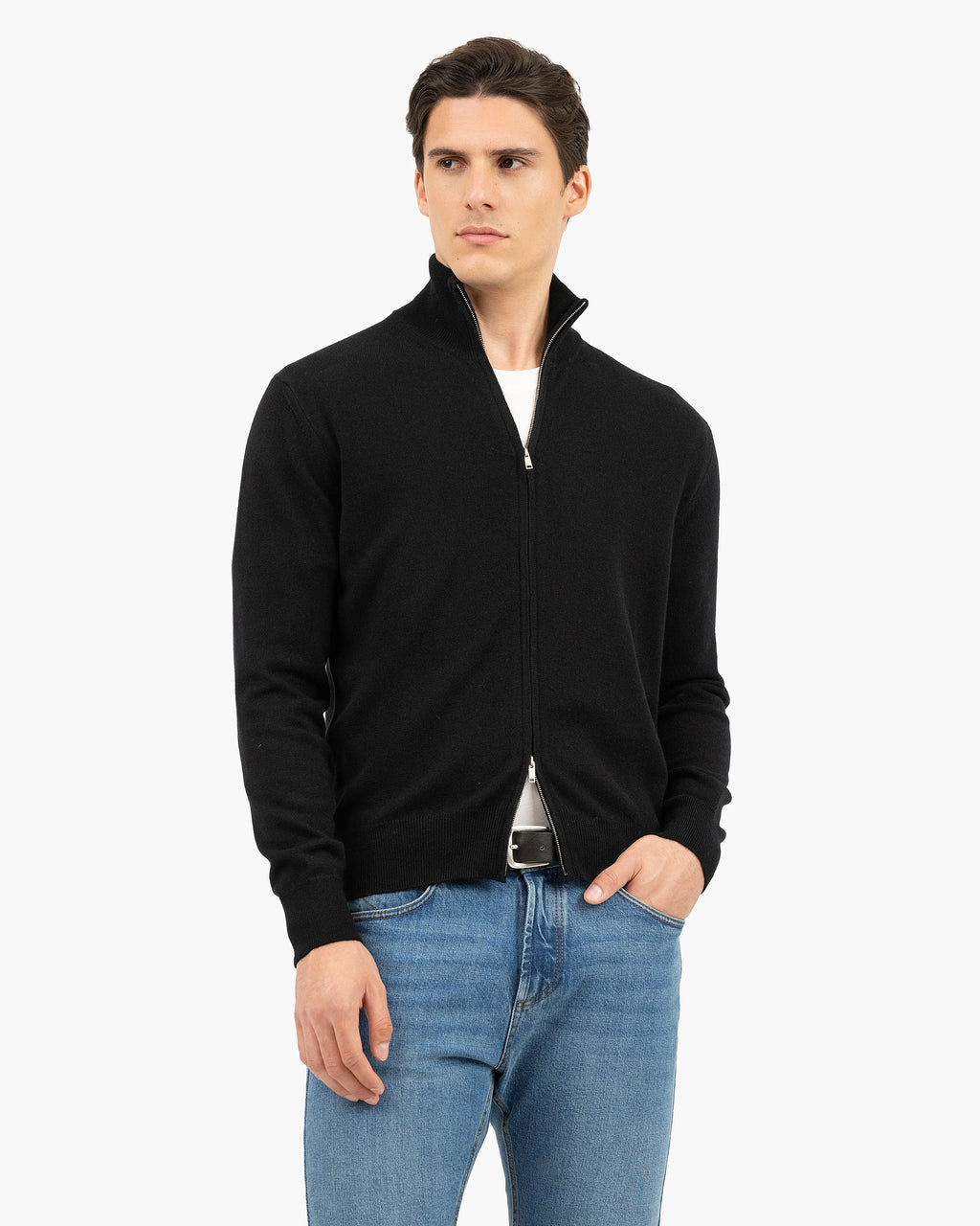 Men's Classic Zip Cashmere Cardigan - Black | MaisonCashmere Men's Classic Zip Cashmere Cardigan - Black | MaisonCashmere