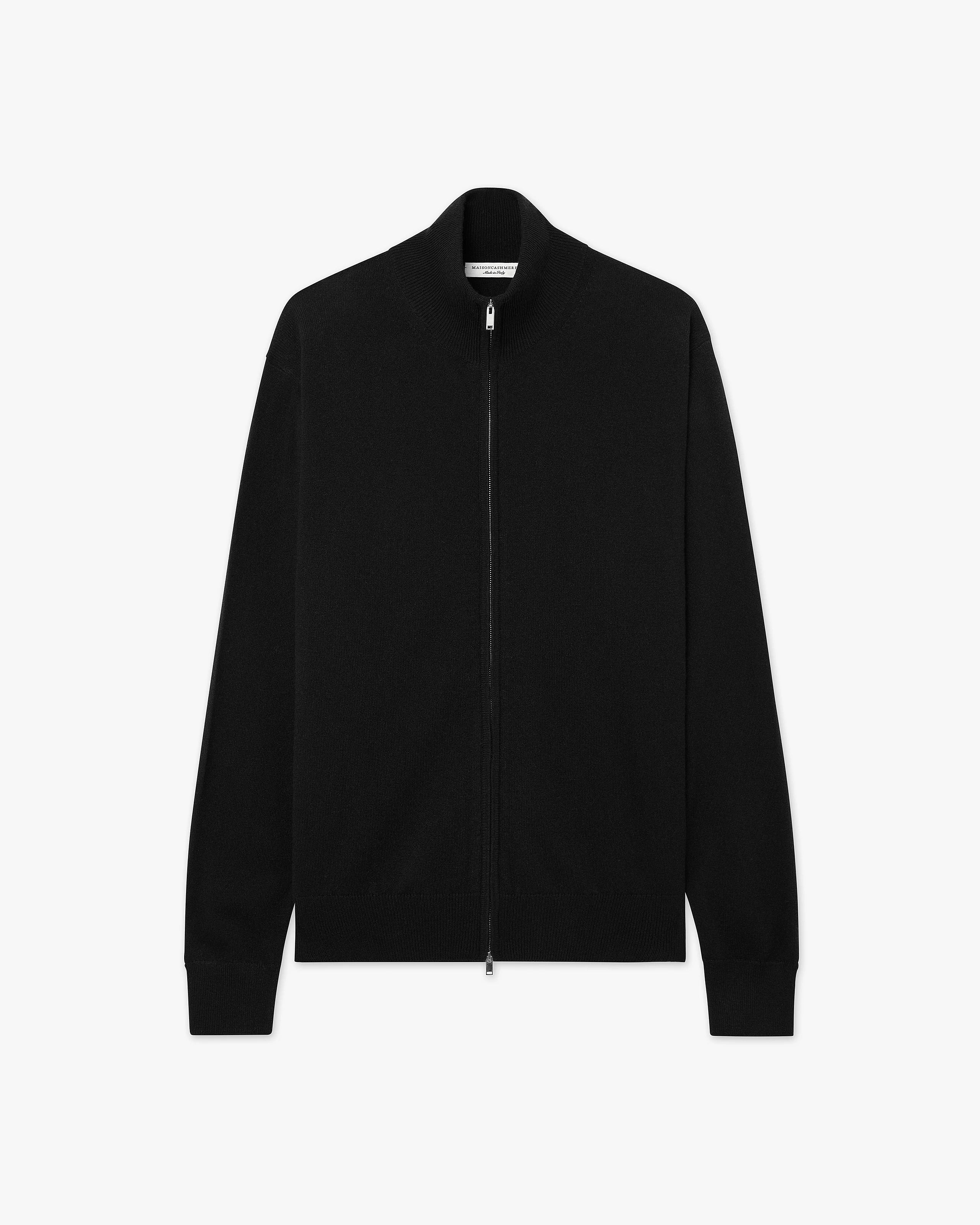 Mens' Classic Zip Cardigan - Black Cashmere