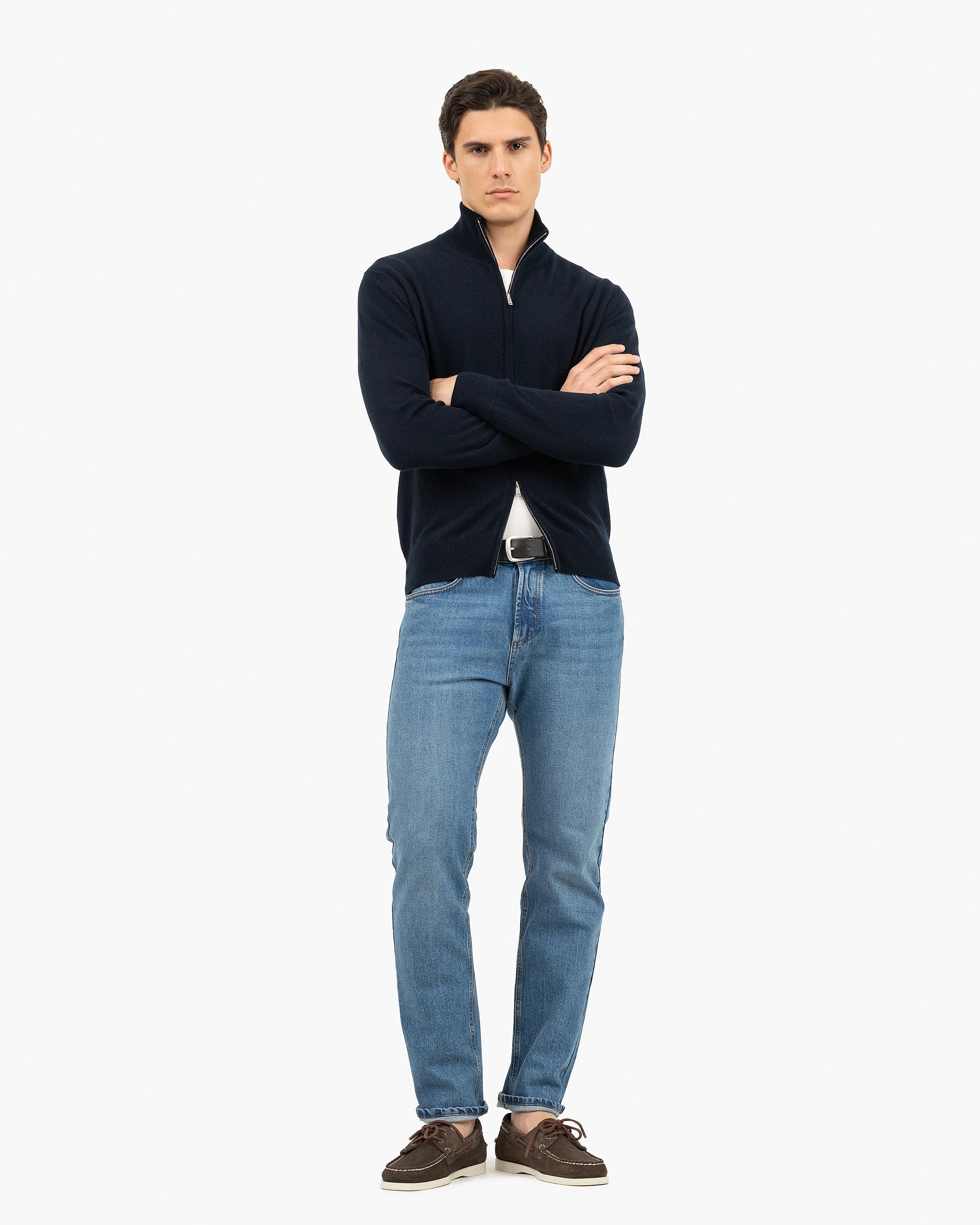 Mens' Classic Zip Cardigan - Night Blue Cashmere