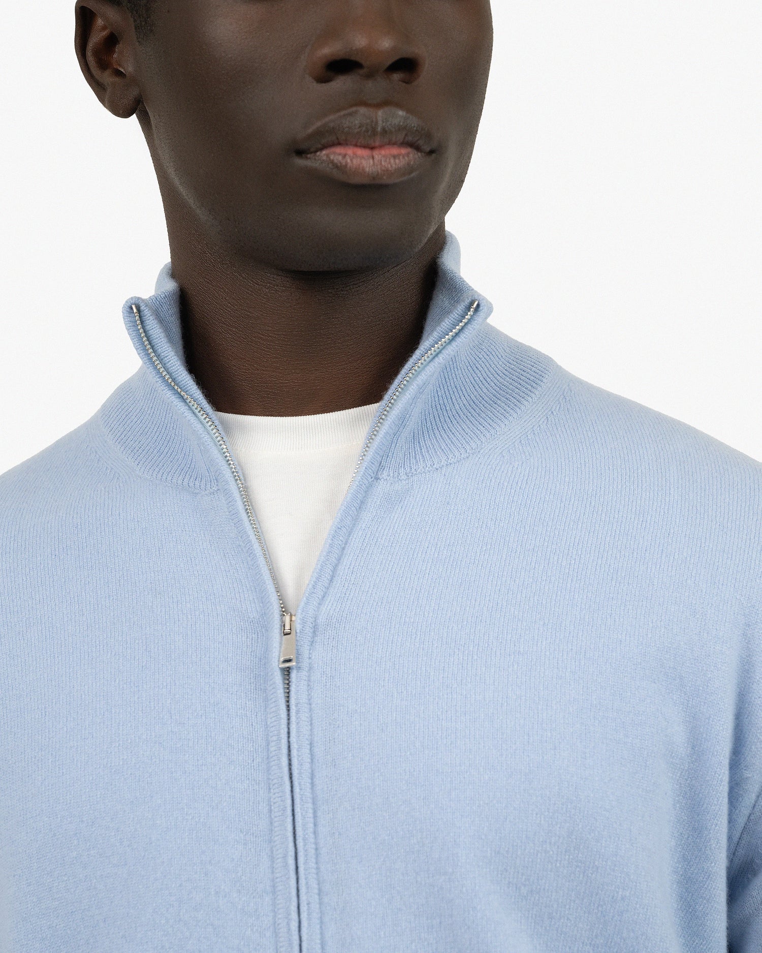 Men's Classic Zip Cashmere Cardigan Light Blue MaisonCashmere