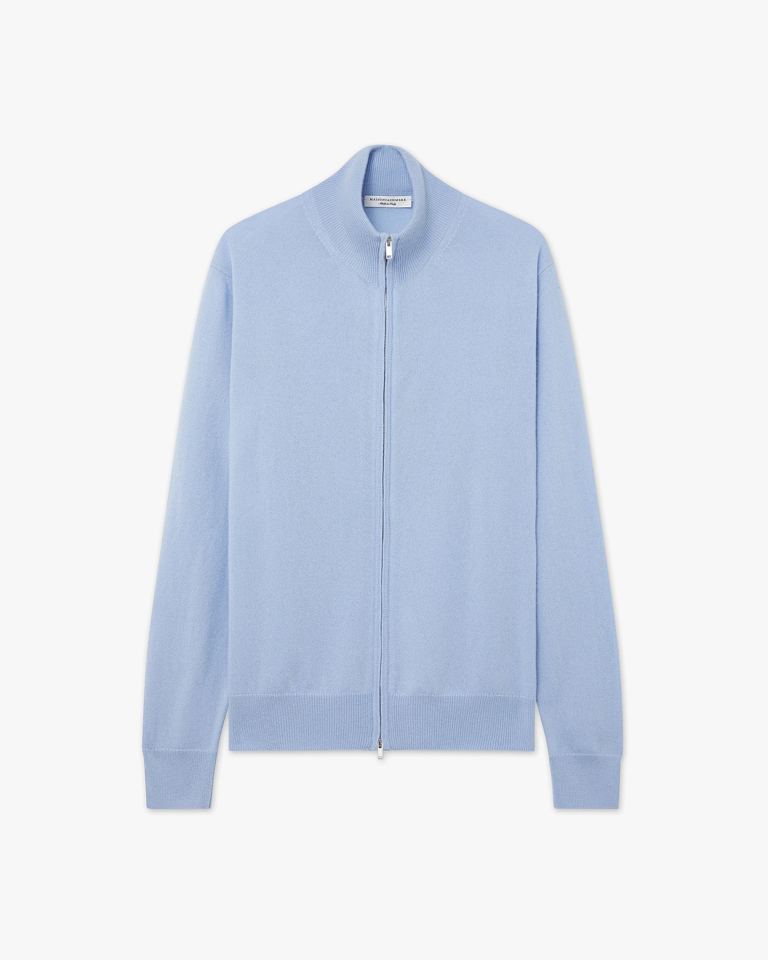 Mens' Classic Zip Cardigan - Light Blue Cashmere