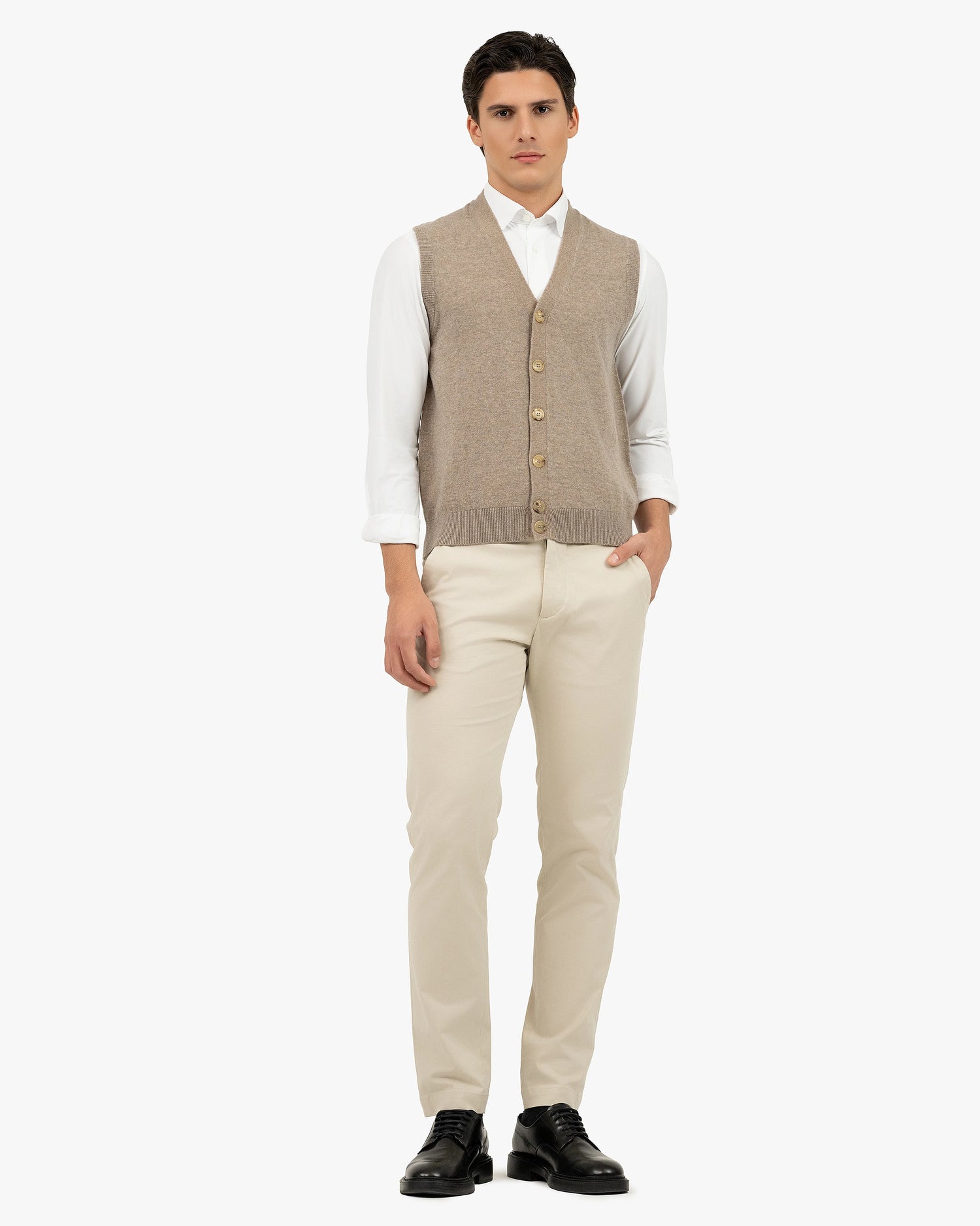 Men's Sevile Cardigan Vest - Taupe Cashmere