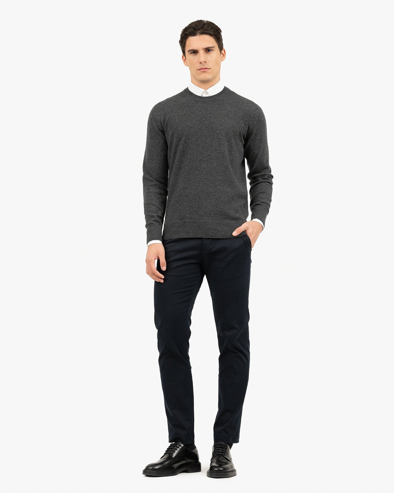 Men's Classic Cashmere Crew Neck Jumper Charcoal MaisonCashmere