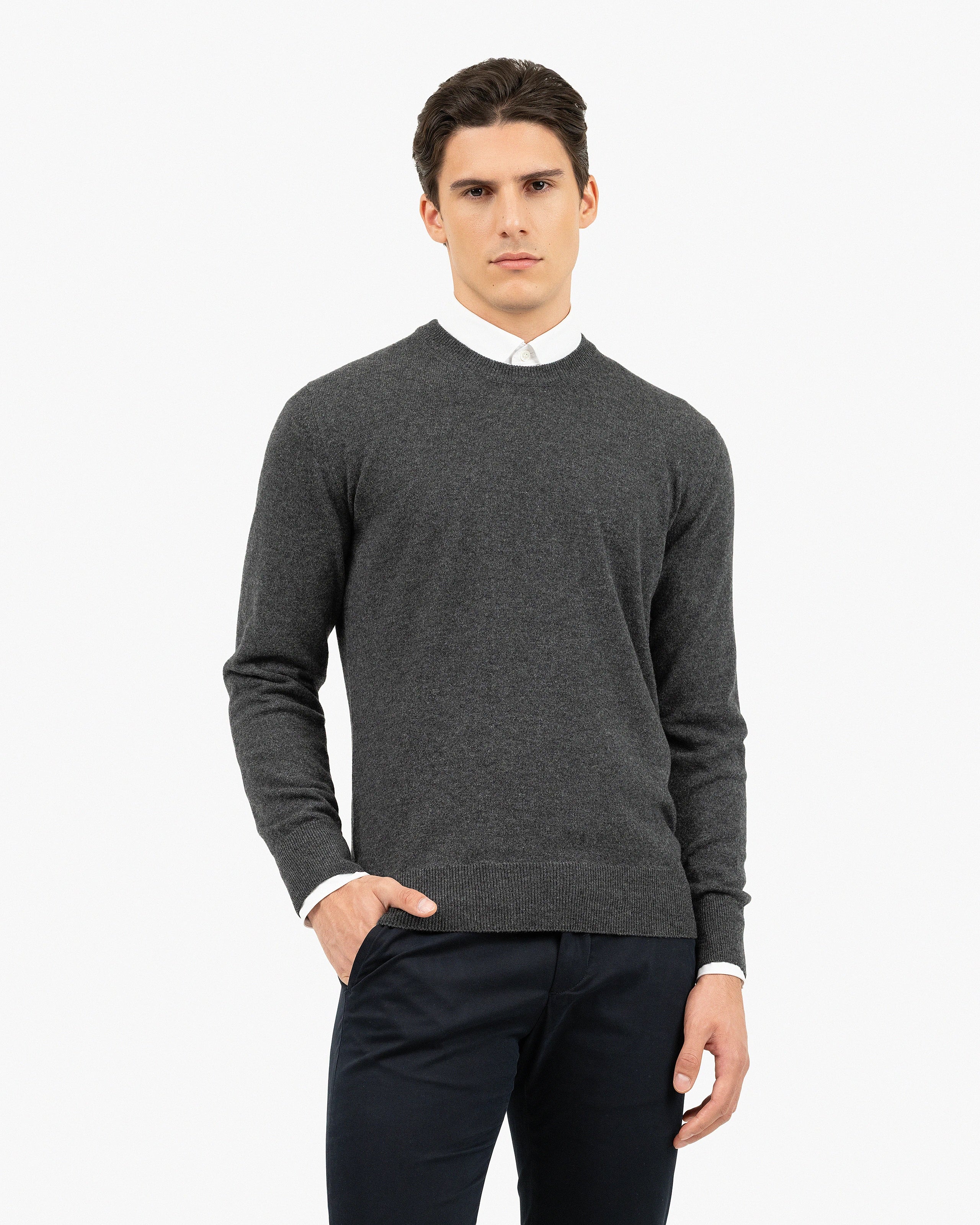 Men's Classic Crew Neck Sweater - Charcoal Cashmere