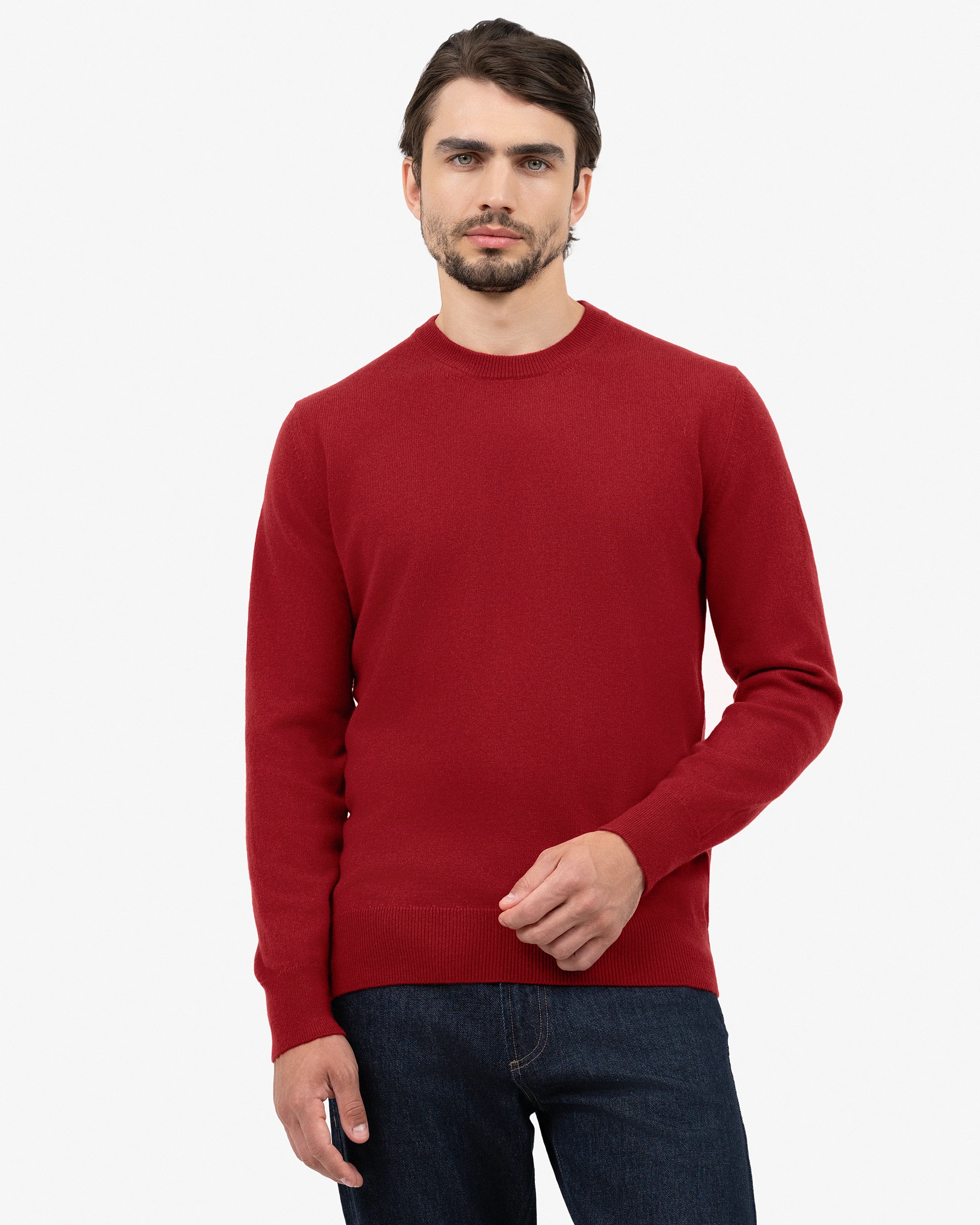 Men's Classic Crew Neck Sweater - Red Cashmere
