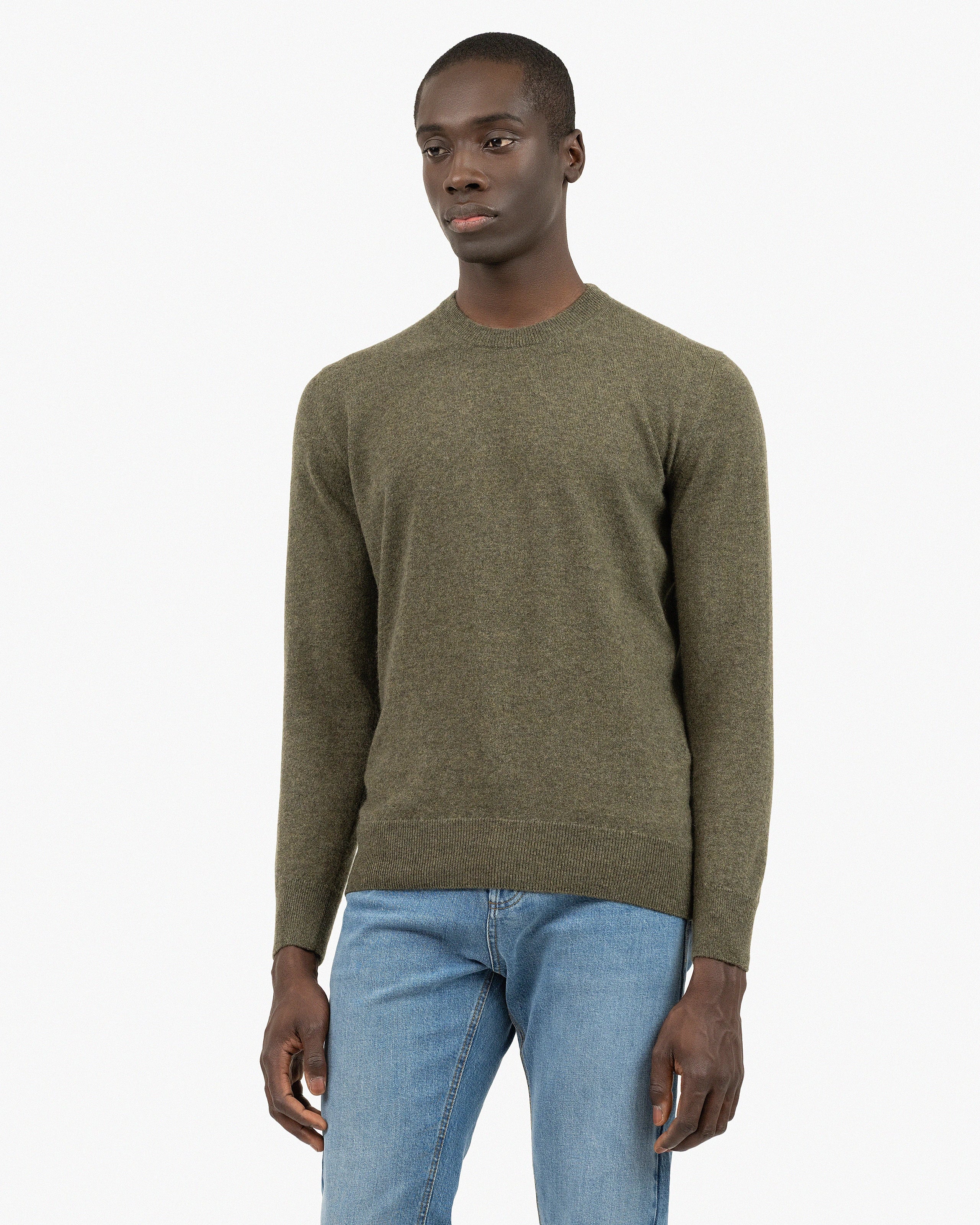 Men's Classic Crew Neck Sweater - Green Cashmere