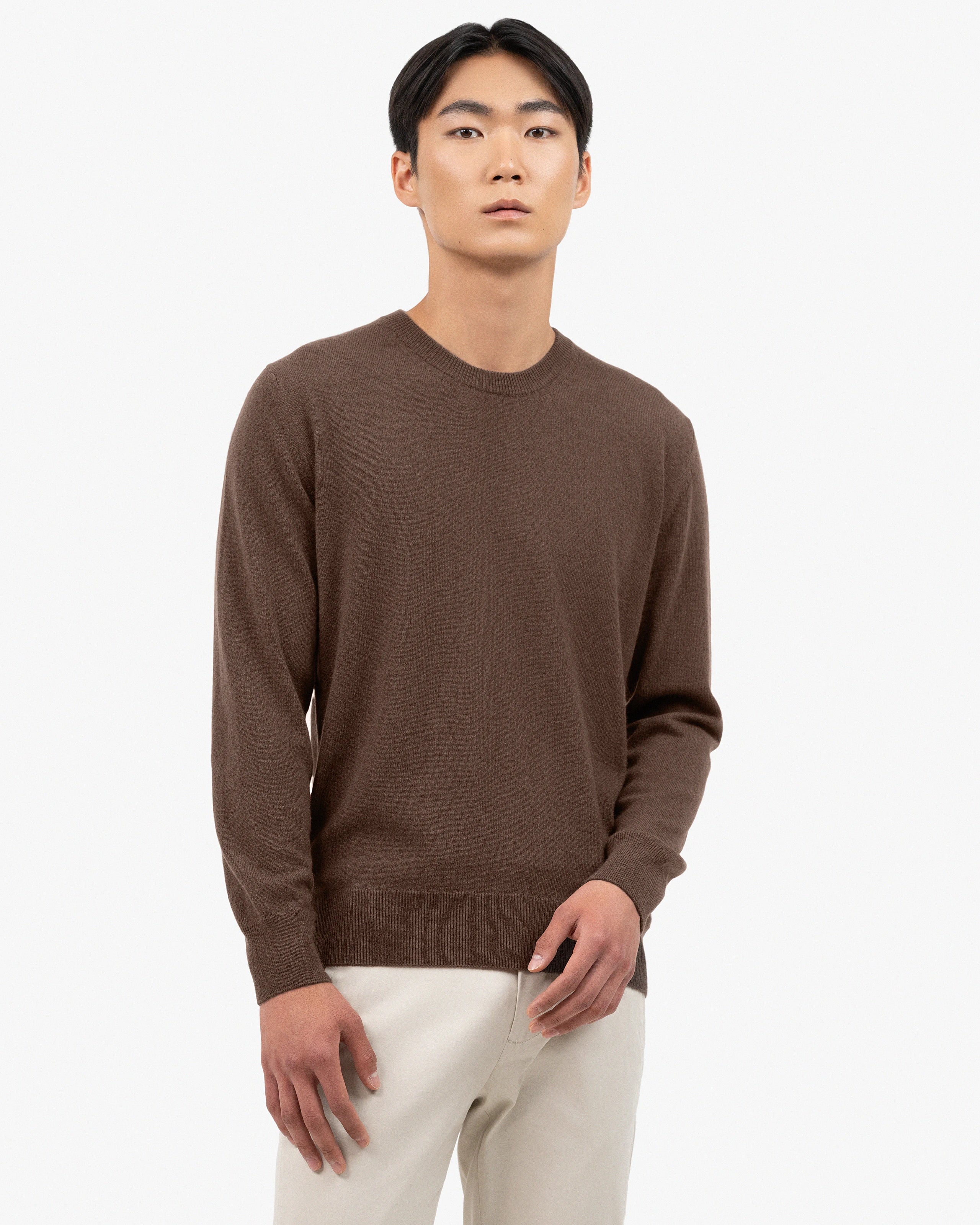 Men's Classic Crew Neck Sweater - Brown Cashmere