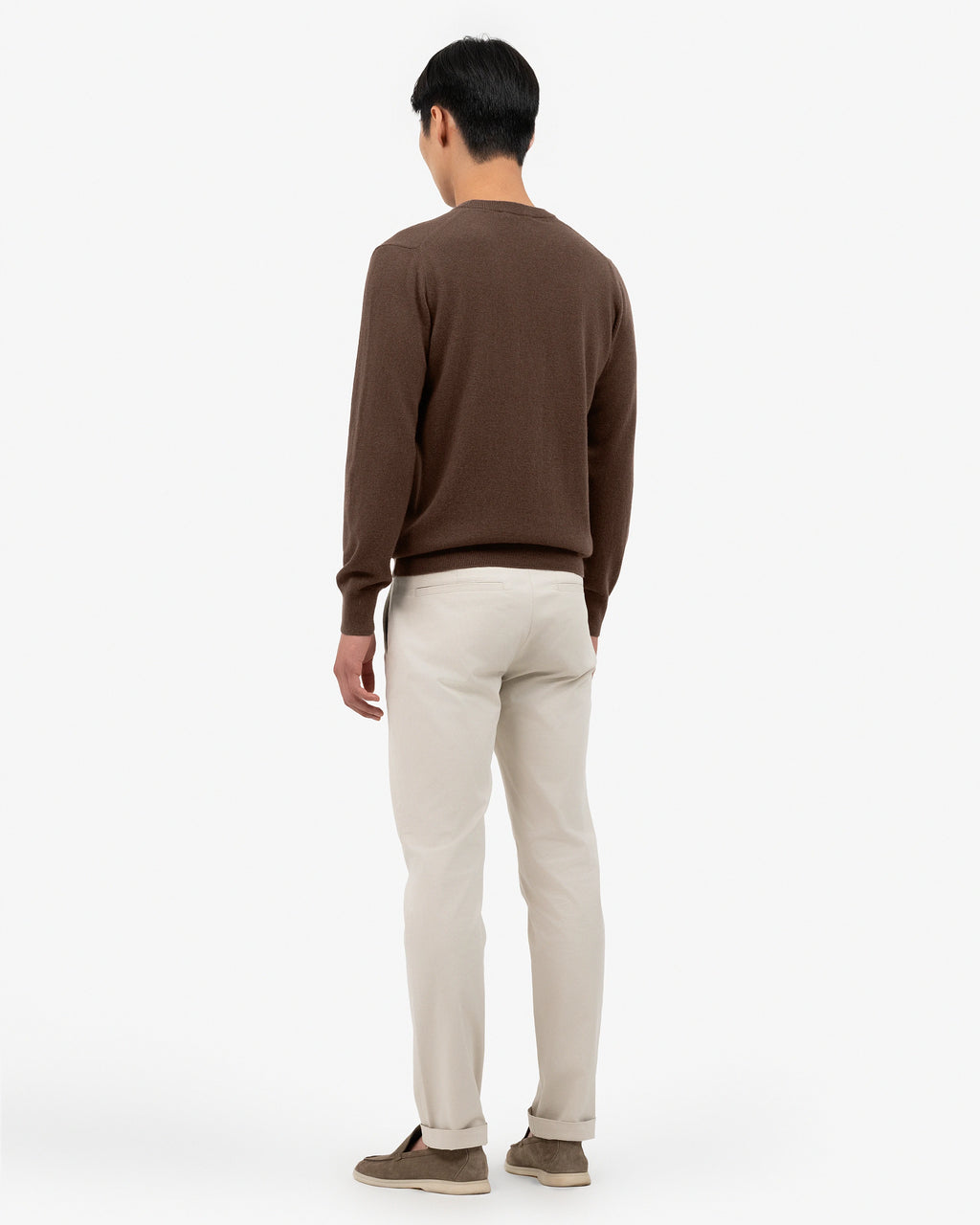 Men's Classic Crew Neck Sweater - Brown Cashmere