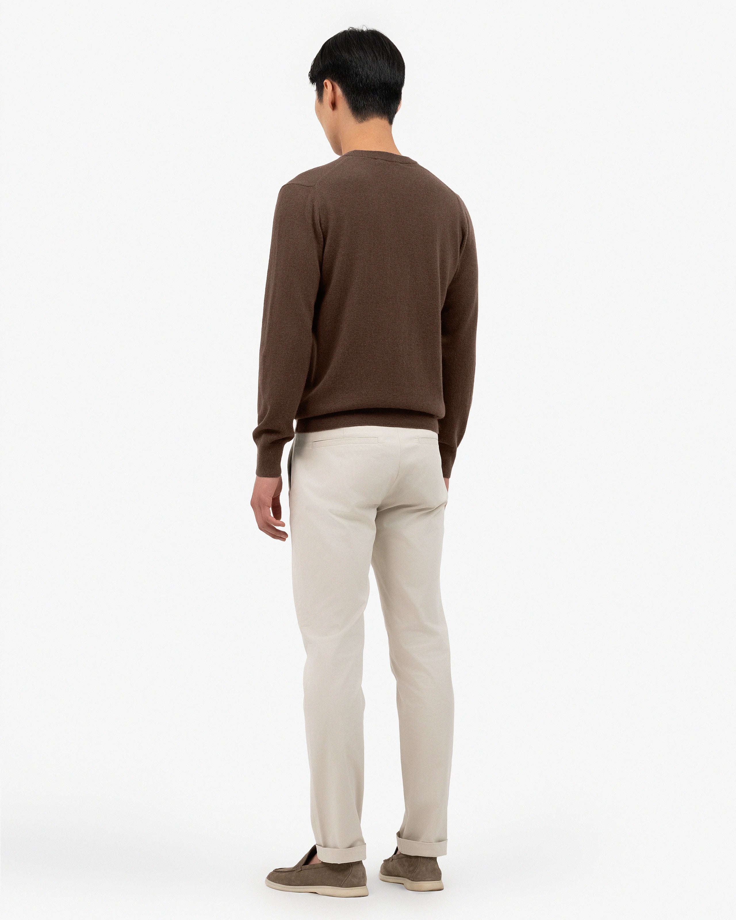 Men's Classic Crew Neck Sweater - Brown Cashmere