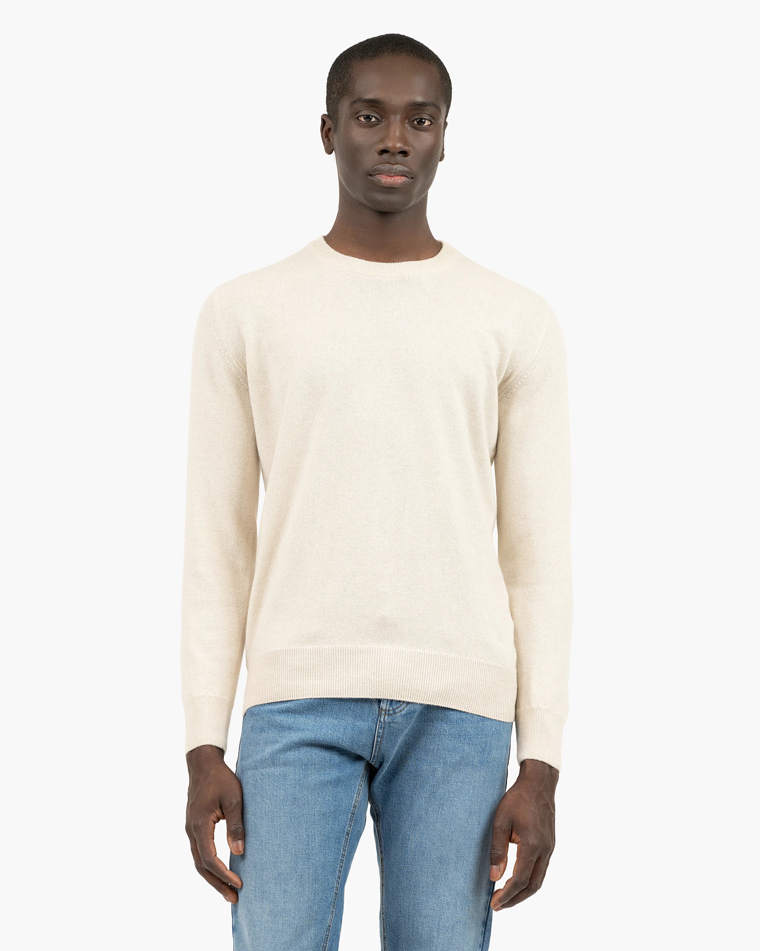 Men's Classic Crew Neck Sweater - Light Beige Cashmere