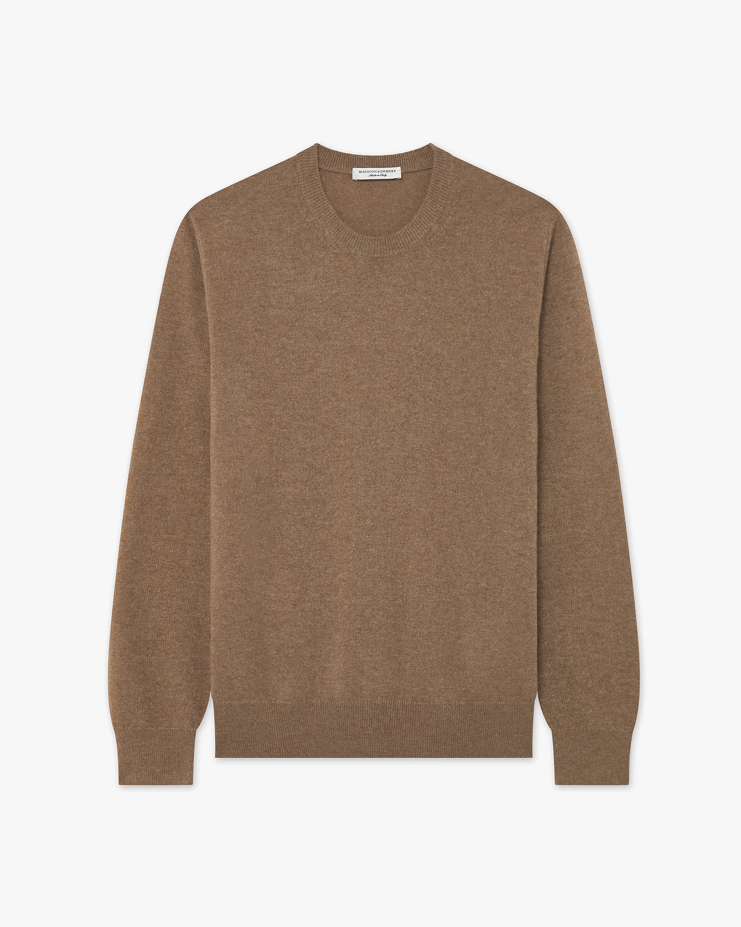Men's Classic Crew Neck Sweater - Light Brown Cashmere