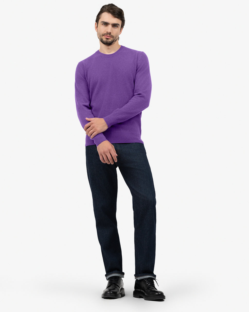 Men's Classic Cashmere Crew Neck Sweater - Purple | MaisonCashmere Men's Classic Cashmere Crew Neck Sweater - Purple | MaisonCashmere