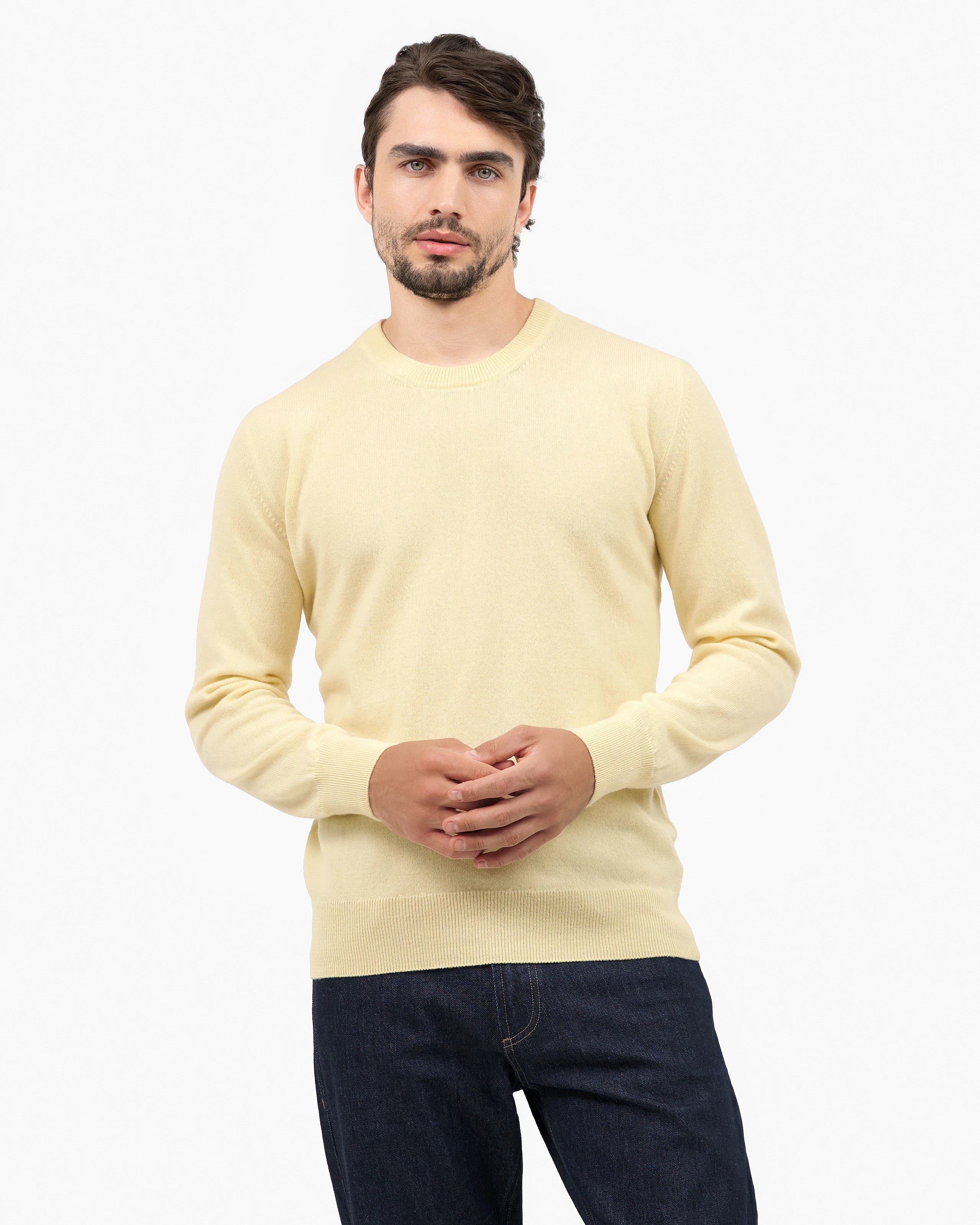 Men's Classic Crew Neck Sweater - Yellow Cashmere