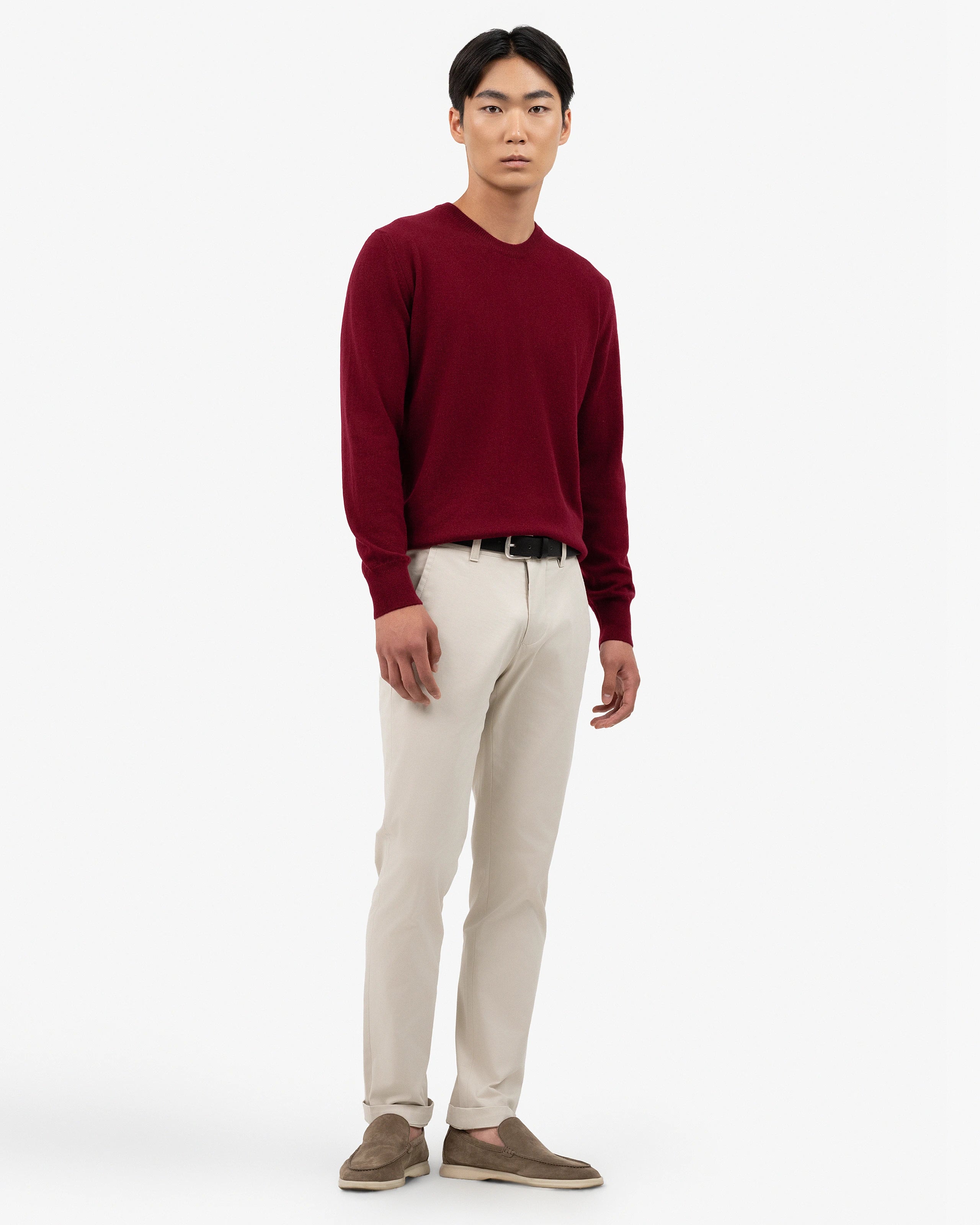 Men's Classic Crew Neck Sweater - Bordeaux Cashmere