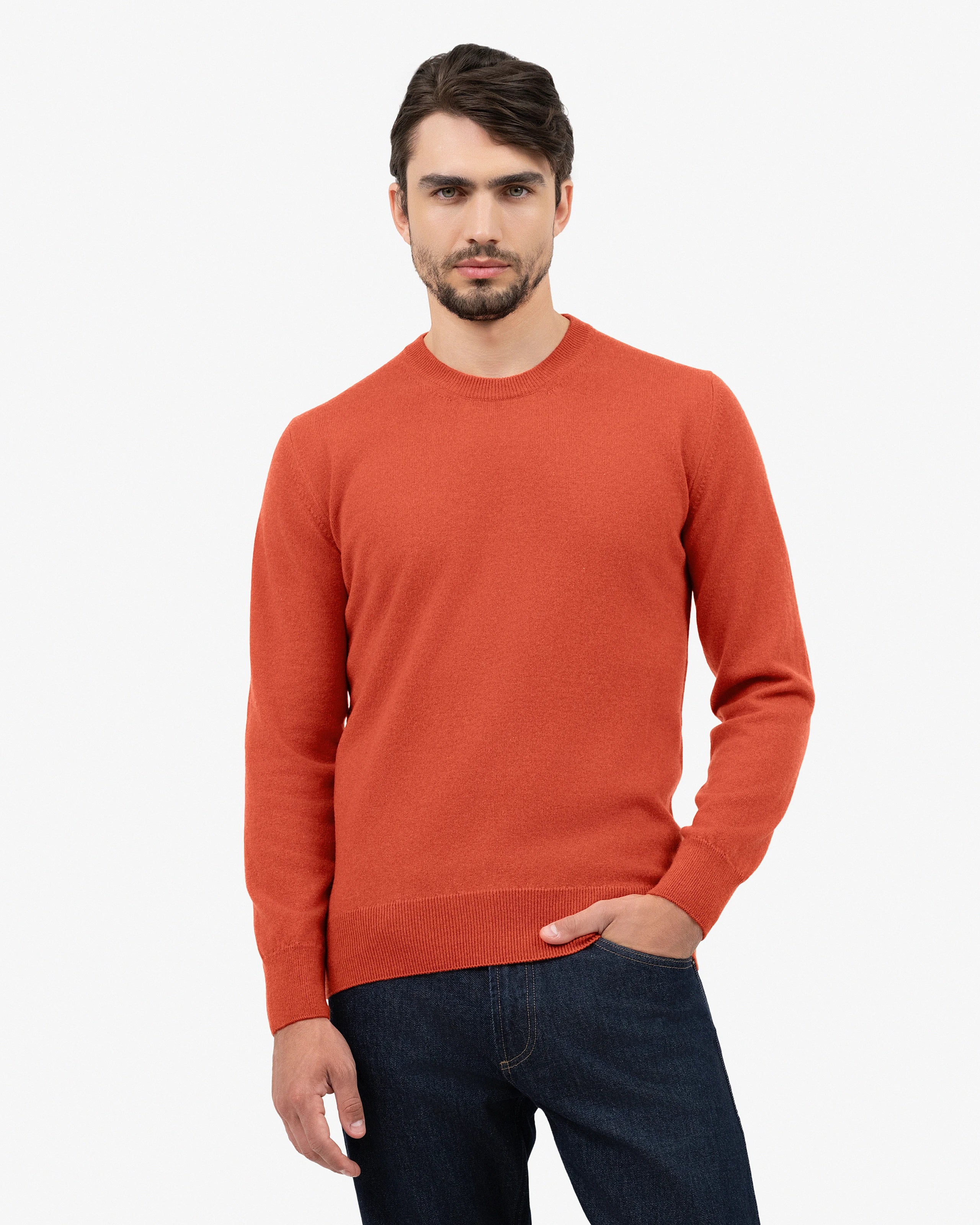 Men's Classic Crew Neck Sweater - Brick Red Cashmere